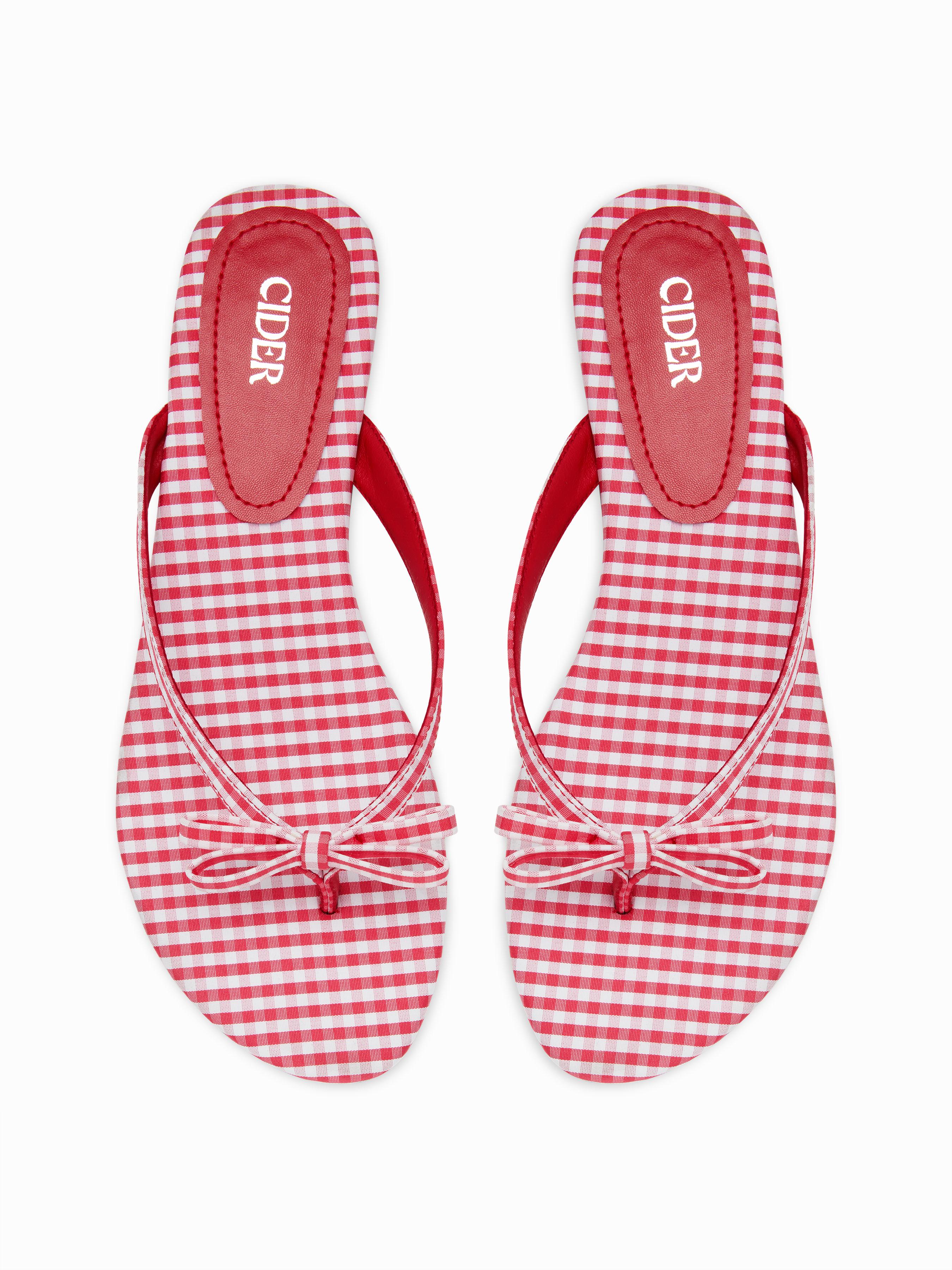 GINGHAM BOWKNOT FLIP-FLOP SLIPPERS by CIDER