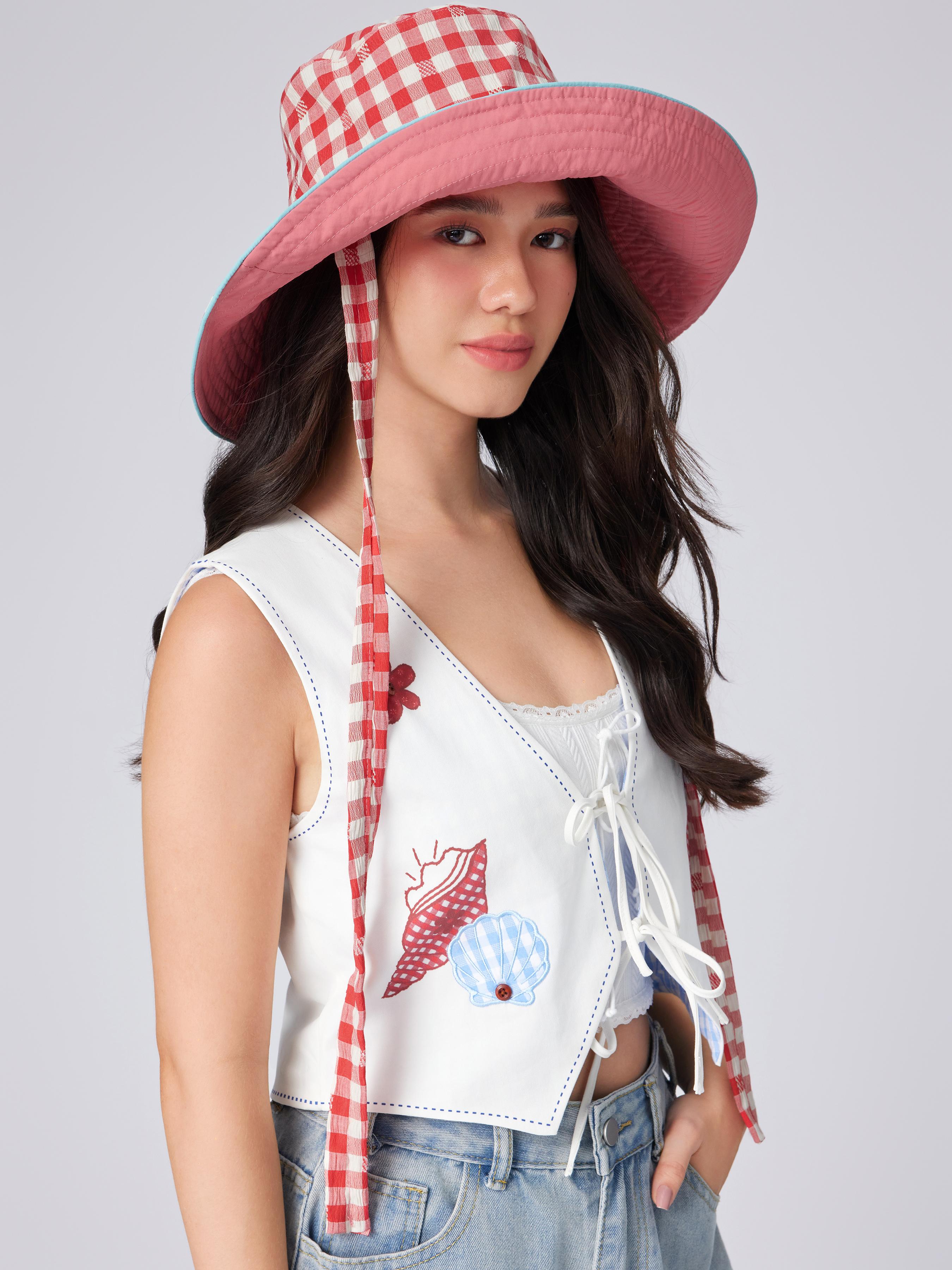 GINGHAM BUCKET HAT WITH STRAP by CIDER