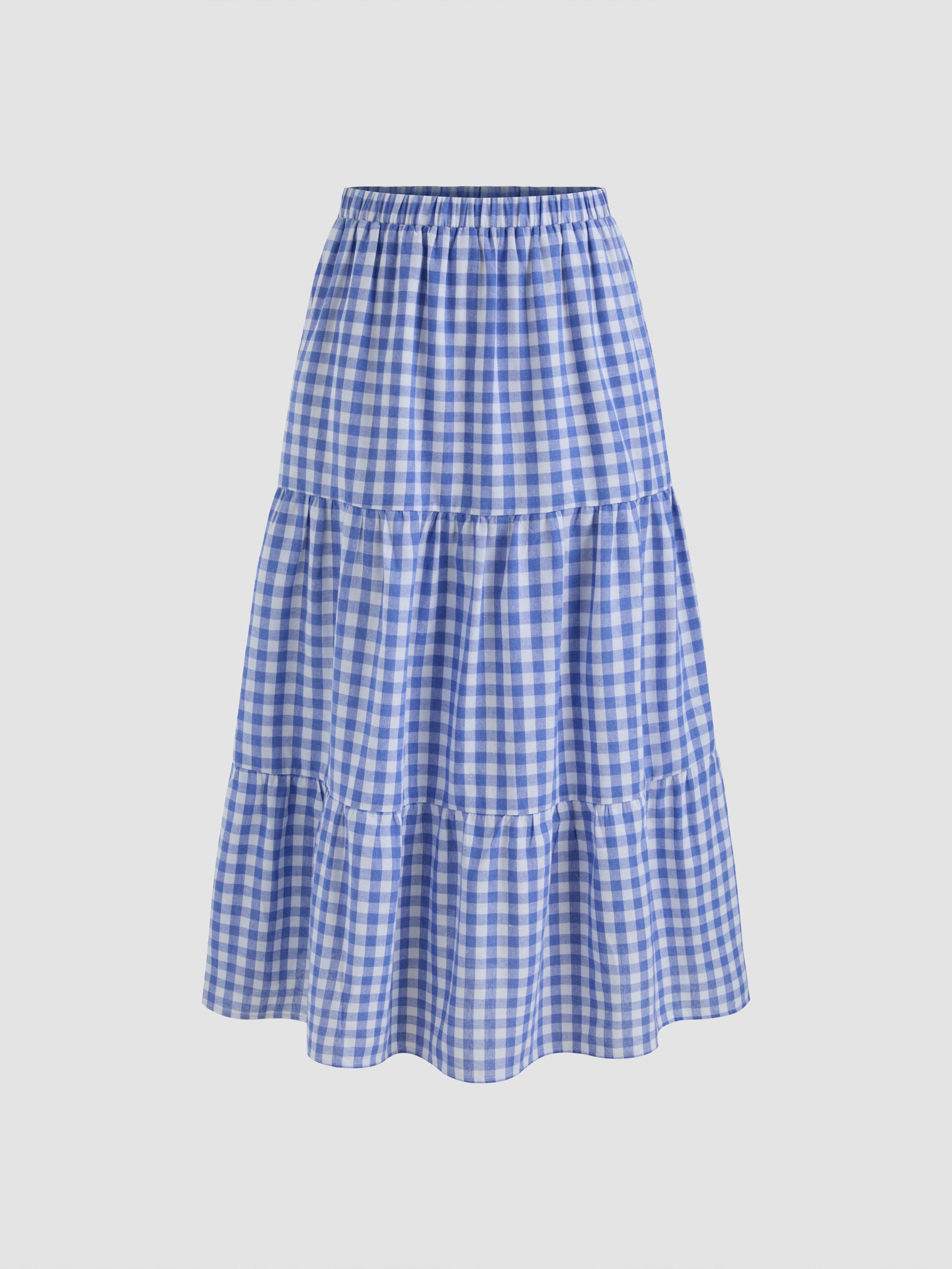 Gewebte hoch angesetzte Gingham-Midi-Schichtröcke by CIDER