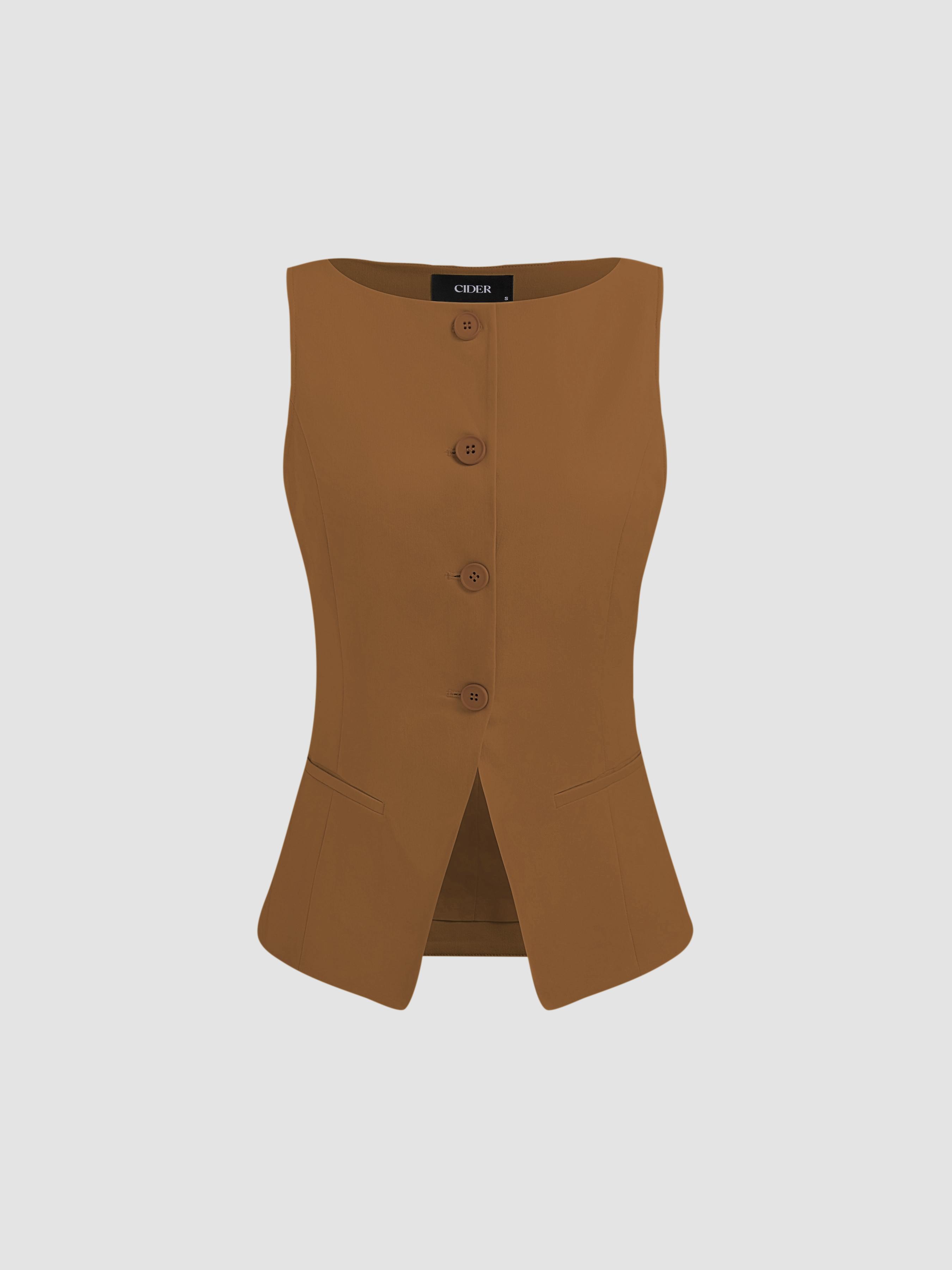 Gewebtes Solid-Button-Weste mit Bootsausschnitt by CIDER