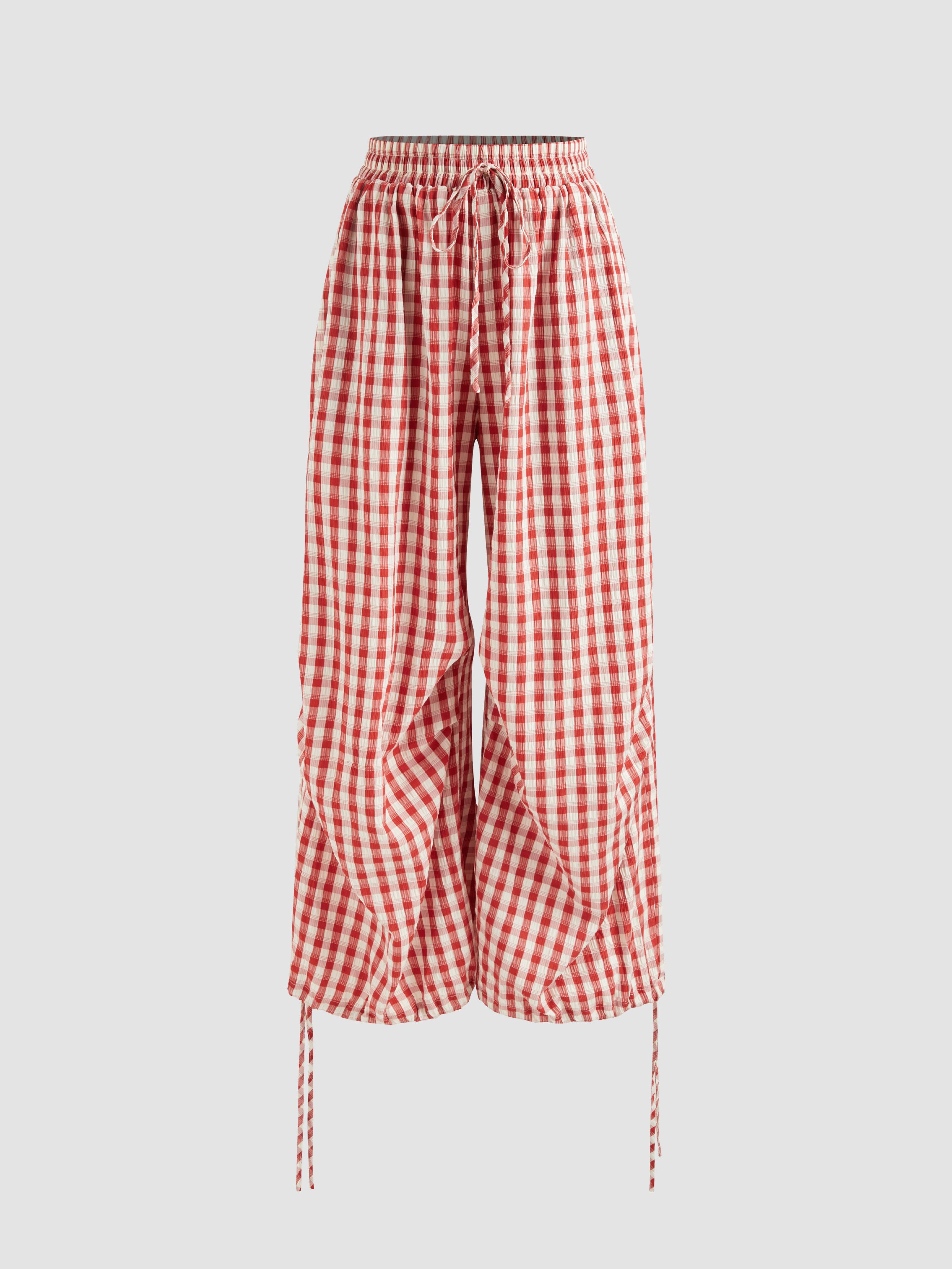 Gingham Drawstring Pull-On Wide Leg Pant by CIDER