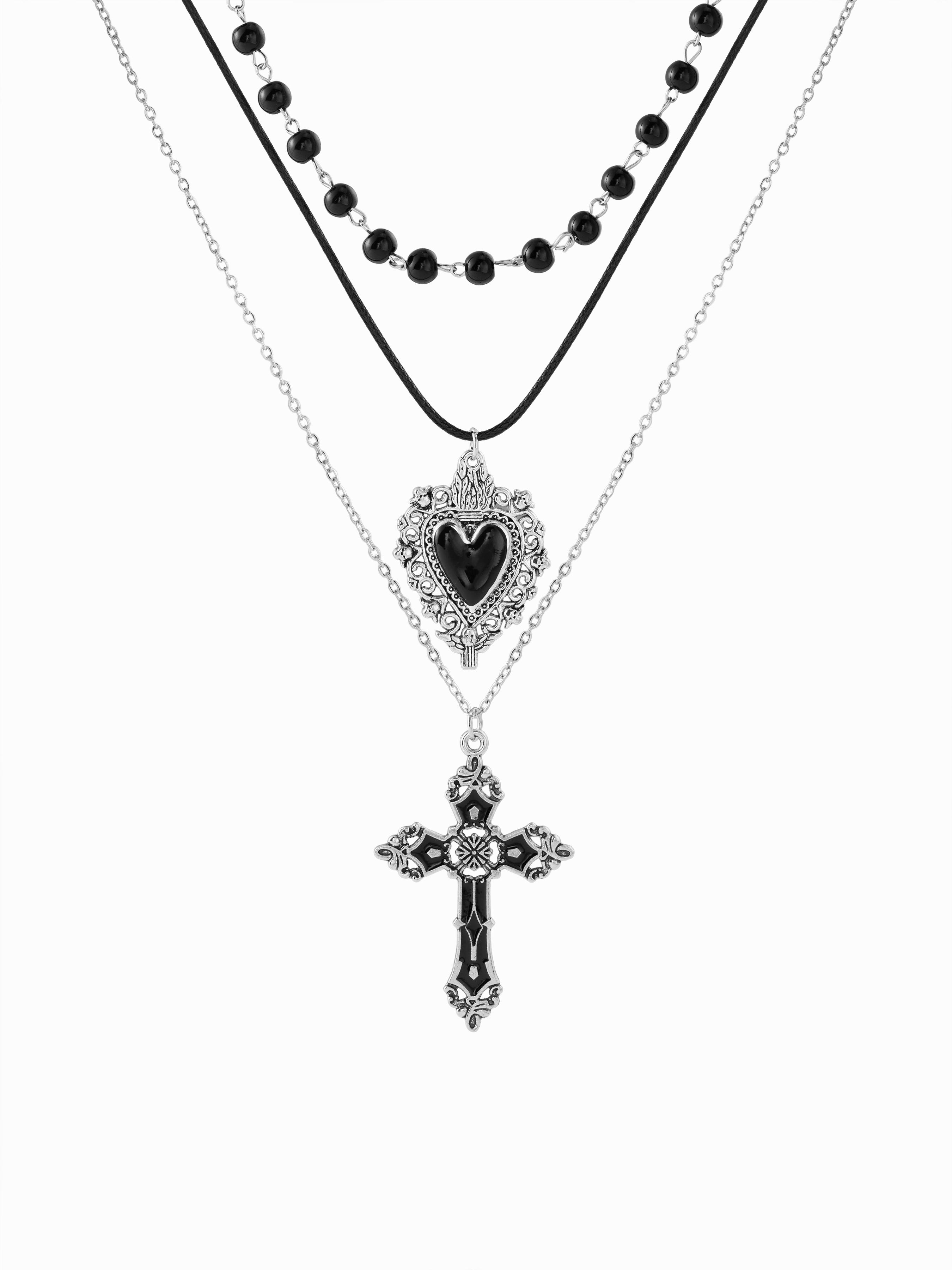 HEART & CROSS & BEADED LAYERED NECKLACE by CIDER