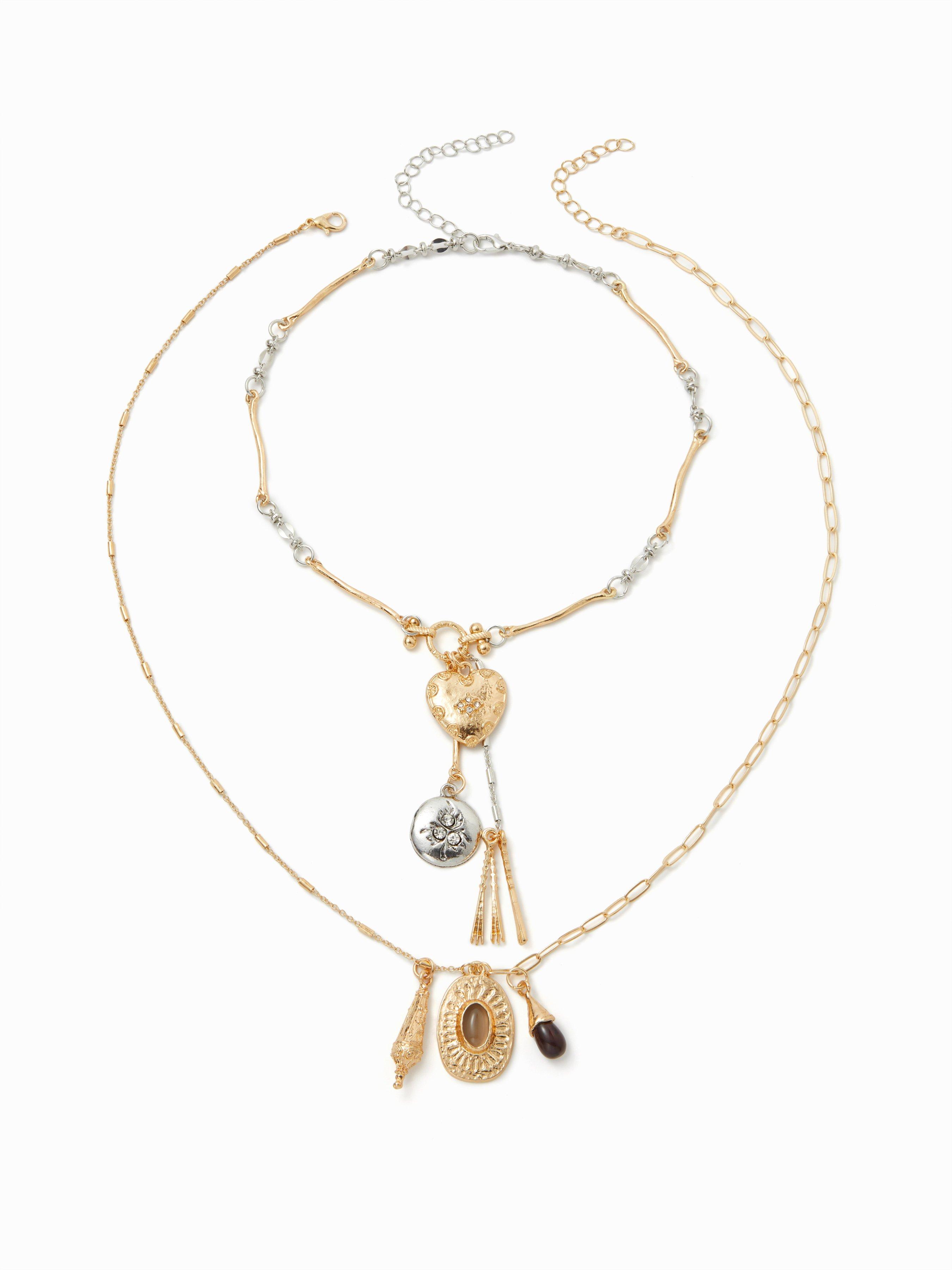 HEART & GEMSTONE PENDANT LAYERED NECKLACE by CIDER