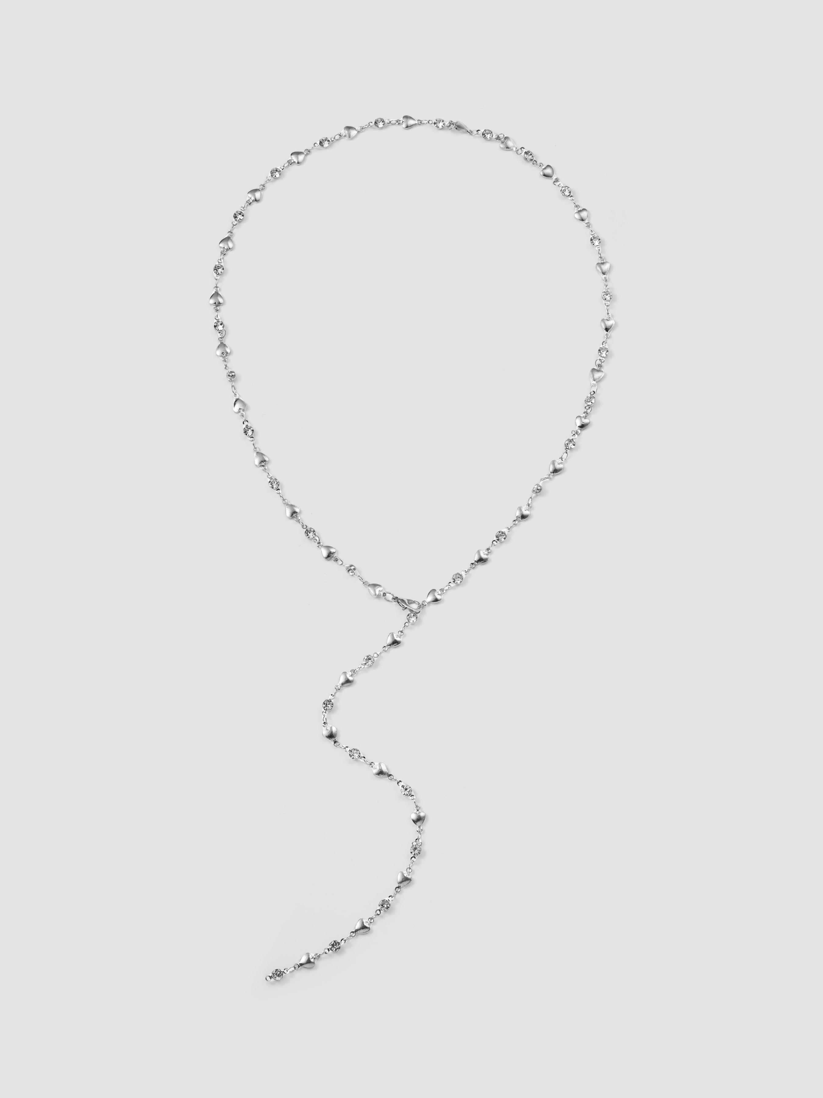 HEART & RHINESTONE Y SHAPED METALLIC CHAIN NECKLACE by CIDER HEART & RHINESTONE Y SHAPED METALLIC CHAIN NECKLACE by CIDER