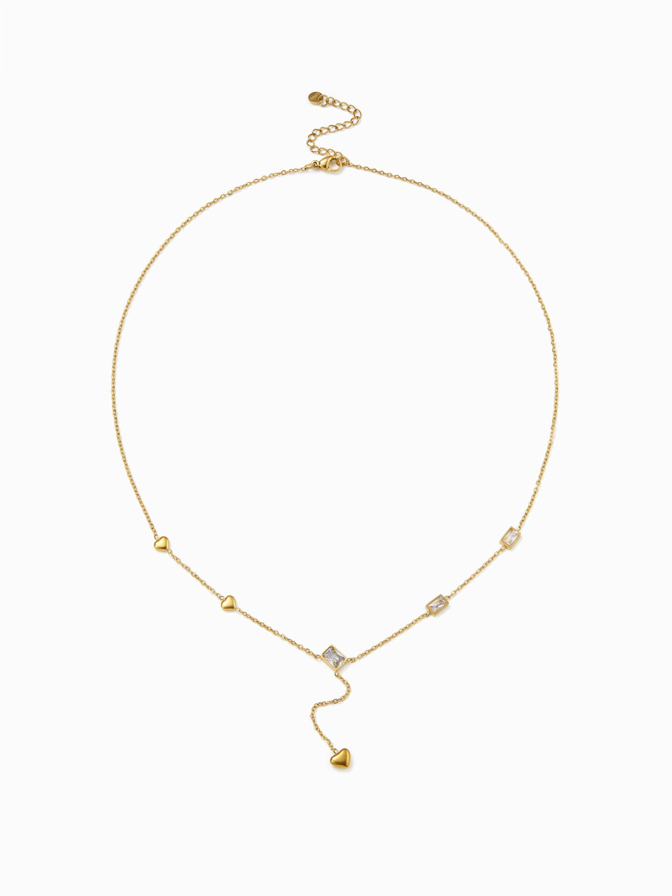 HEART & RHINESTONE Y-SHAPED NECKLACE by CIDER