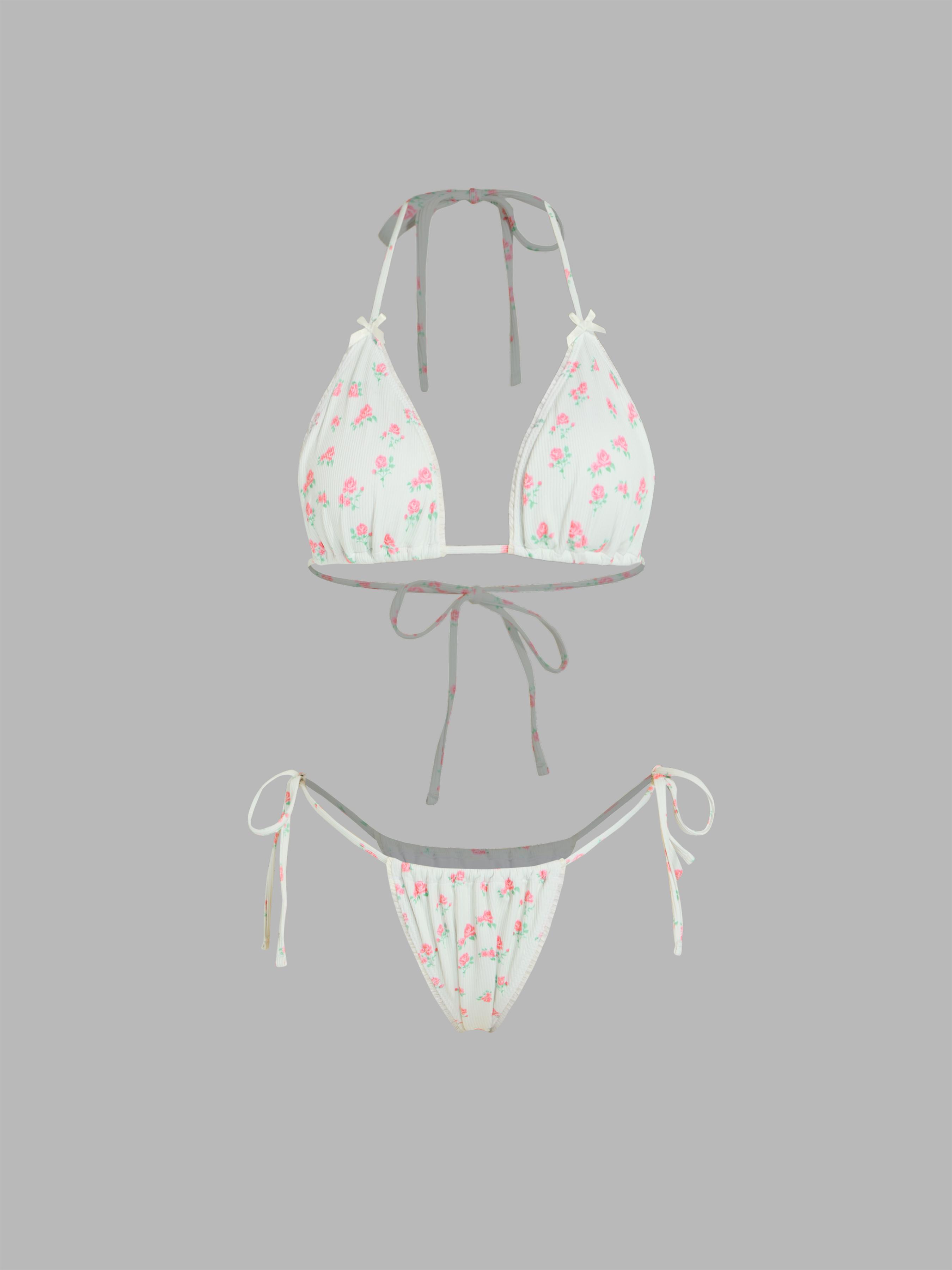 Halter Bowknot Rose Tie Side Bikini Swimsuit by CIDER