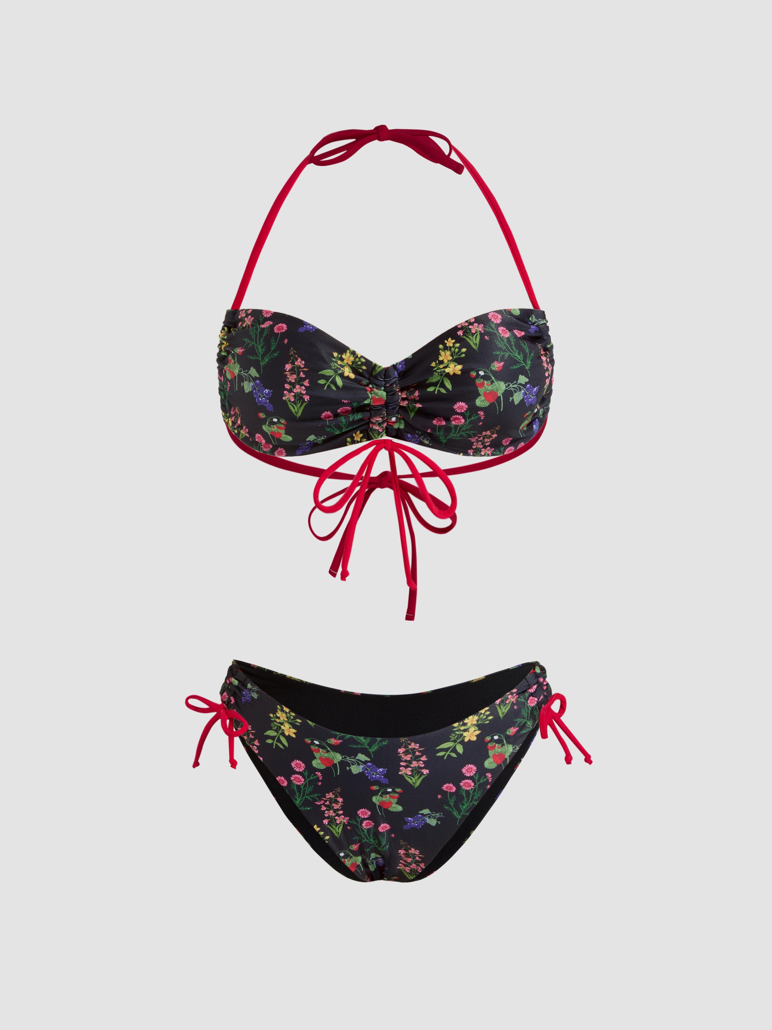 Halter Floral Bowknot Drawstring Bracelet Cheeky Bikini Swimsuit by CIDER