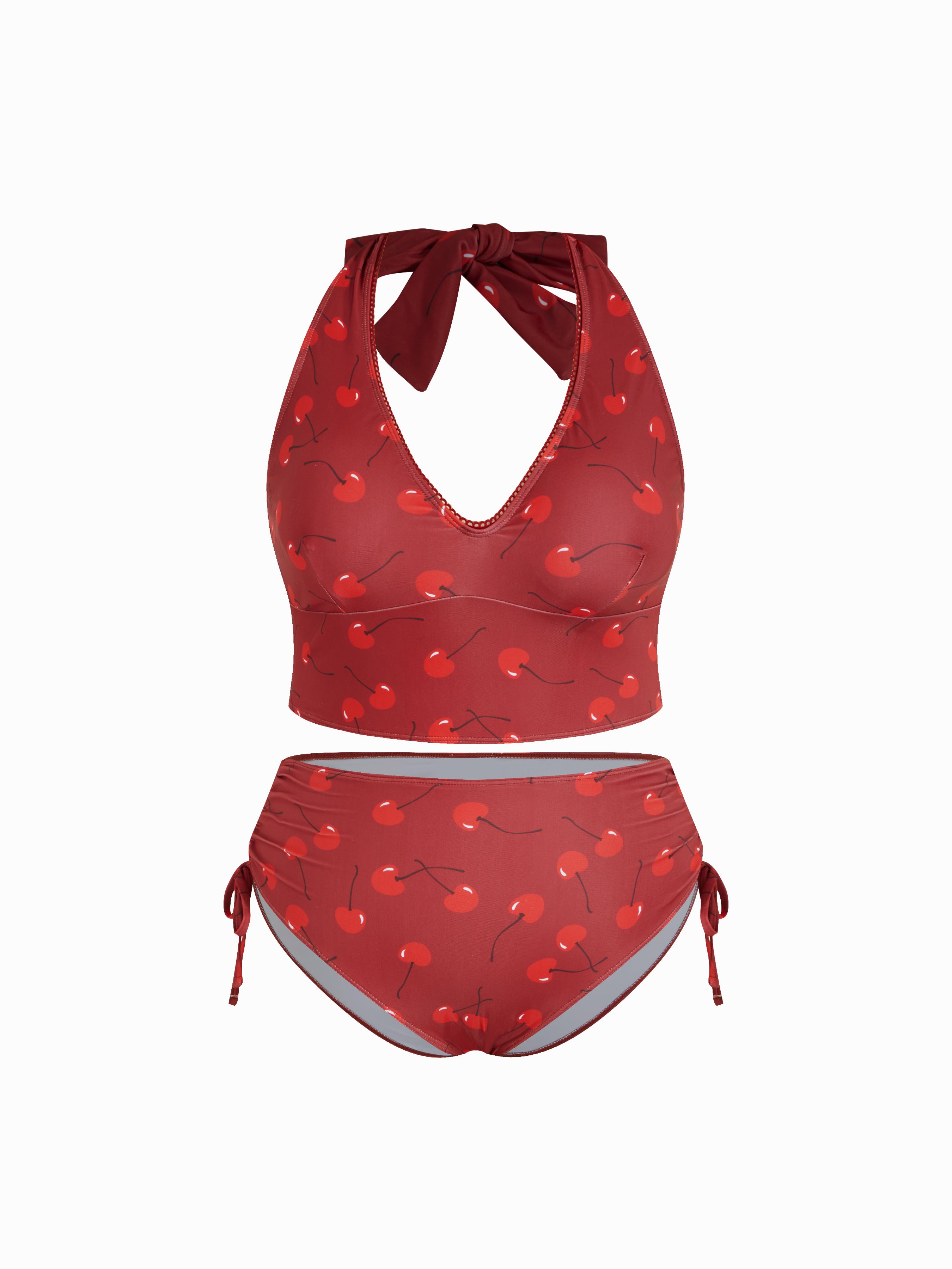 Halter Floral Drawstring Full Coverage Tankini Bikini Set Curve & Plus by CIDER