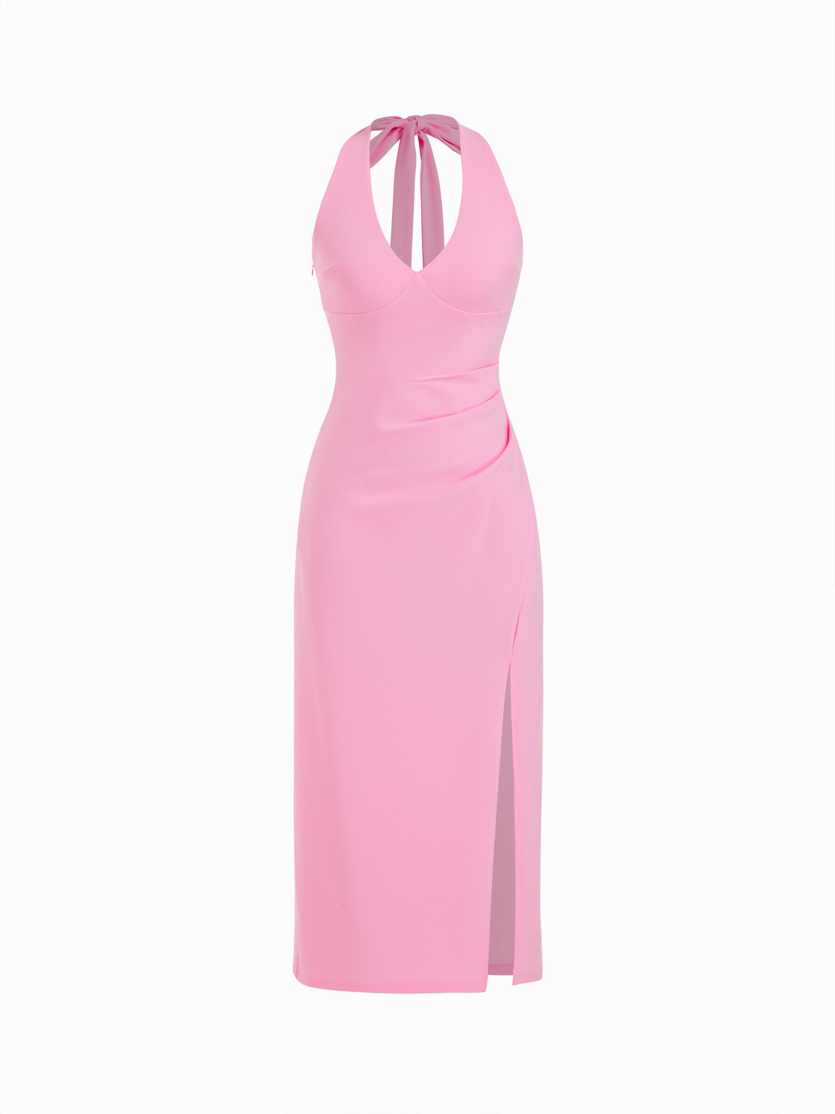 Halter Neck Backless Split Ruched Bobycon Maxi Dress by CIDER