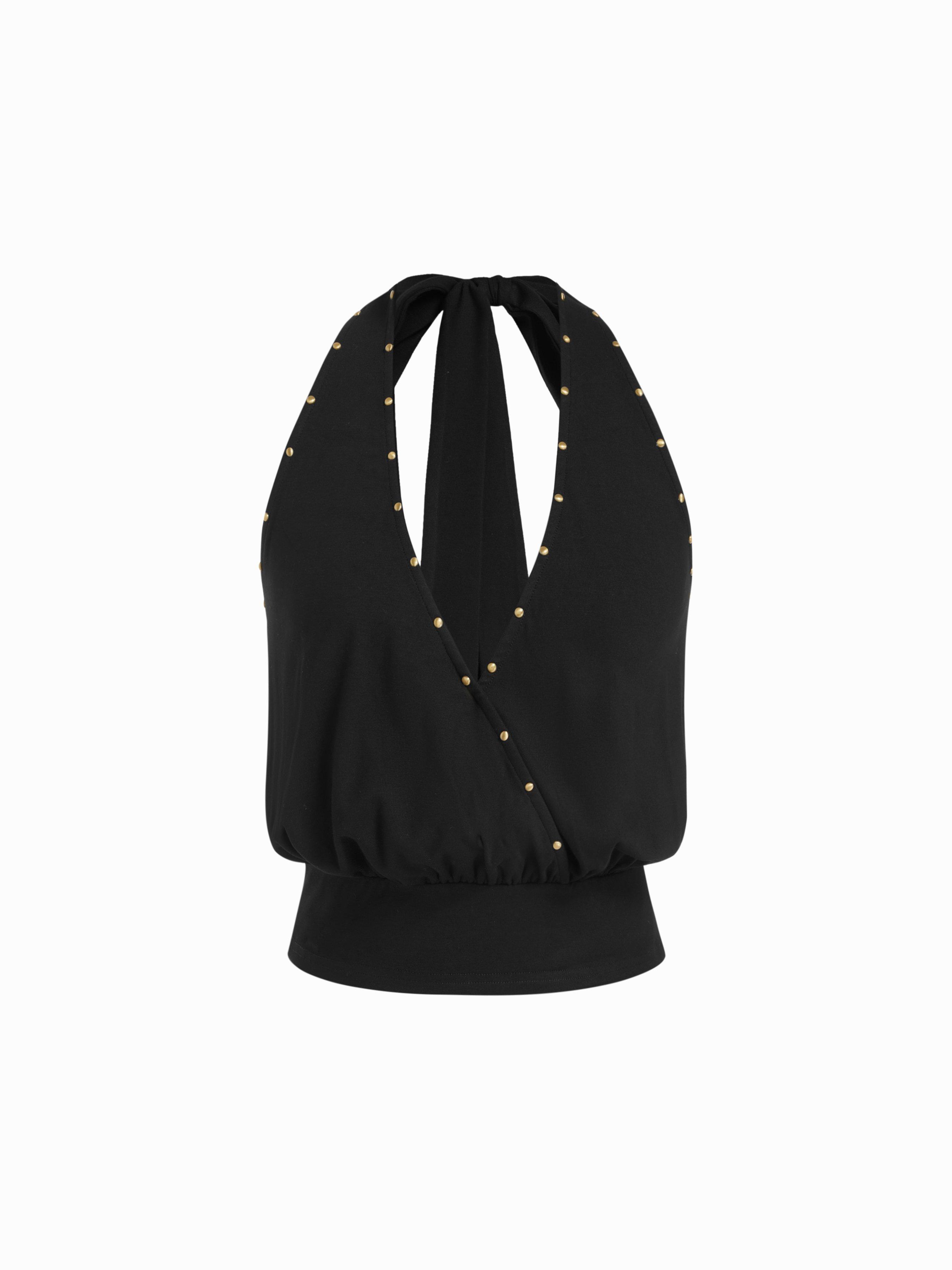 Halter Neck Crossover Metal Detail Backless Top by CIDER