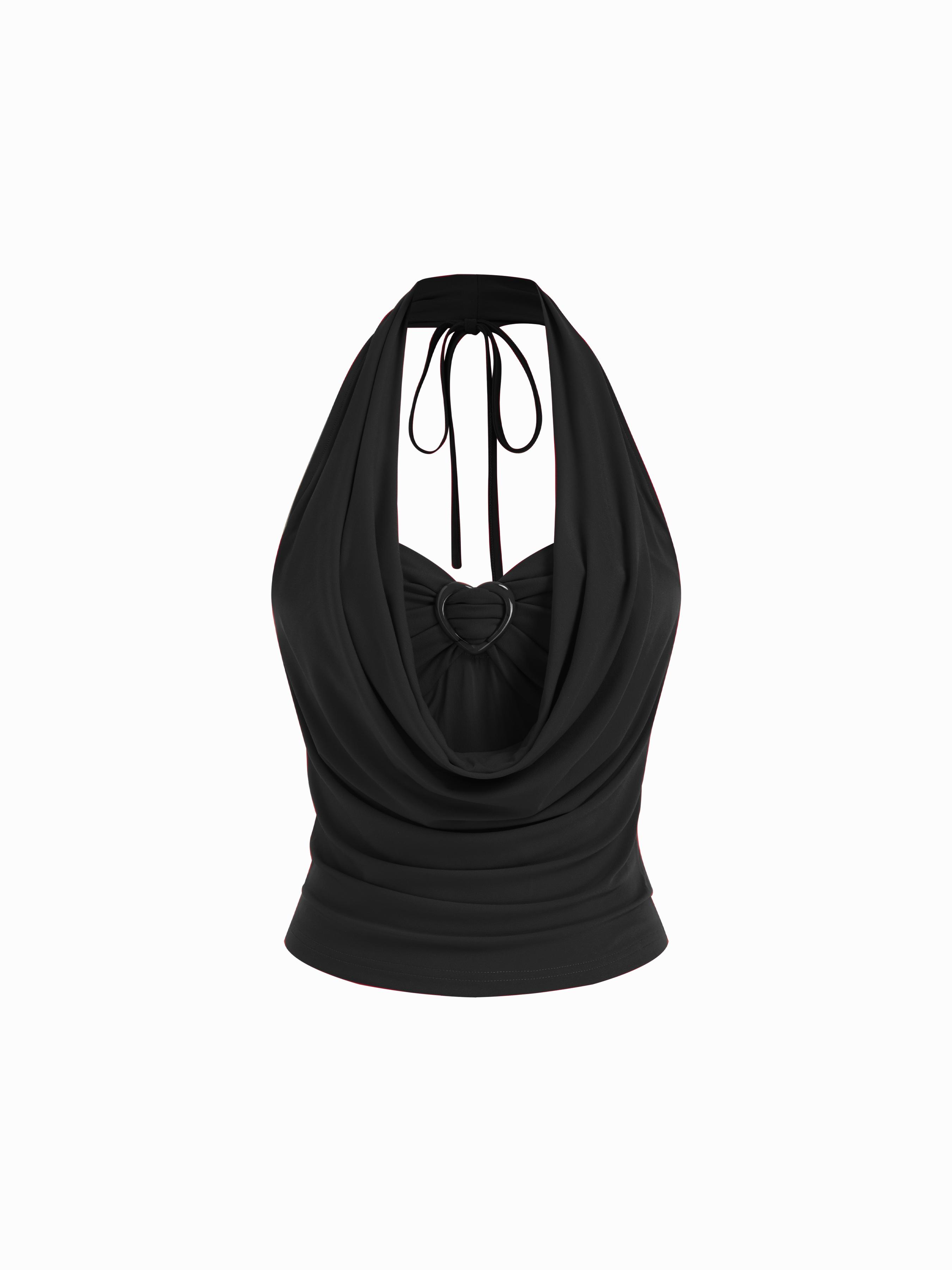 Halter Neck Draped Ruched Top With Heart Detail by CIDER