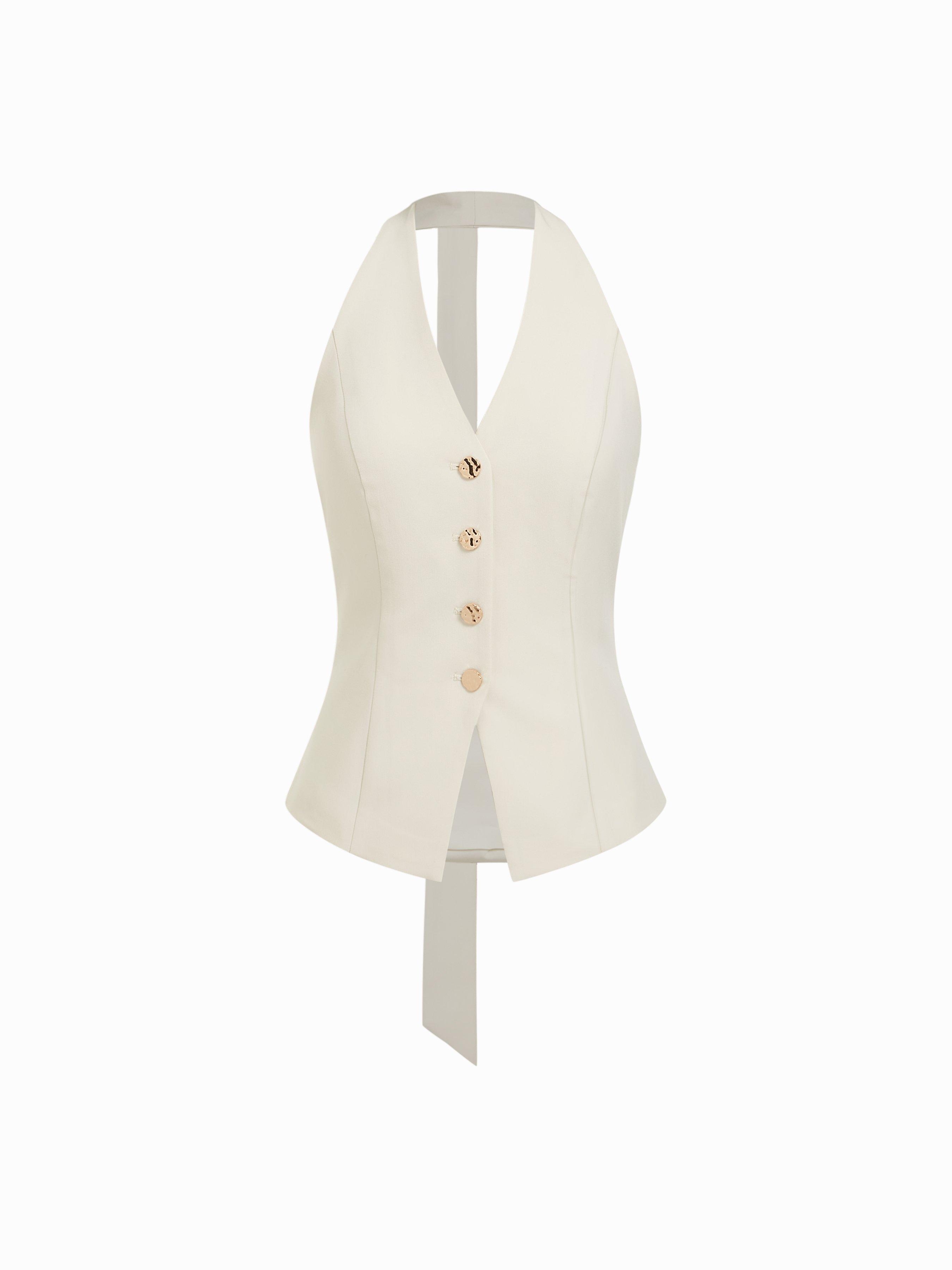 Halter Neck Metal Detail Blazer Vest by CIDER