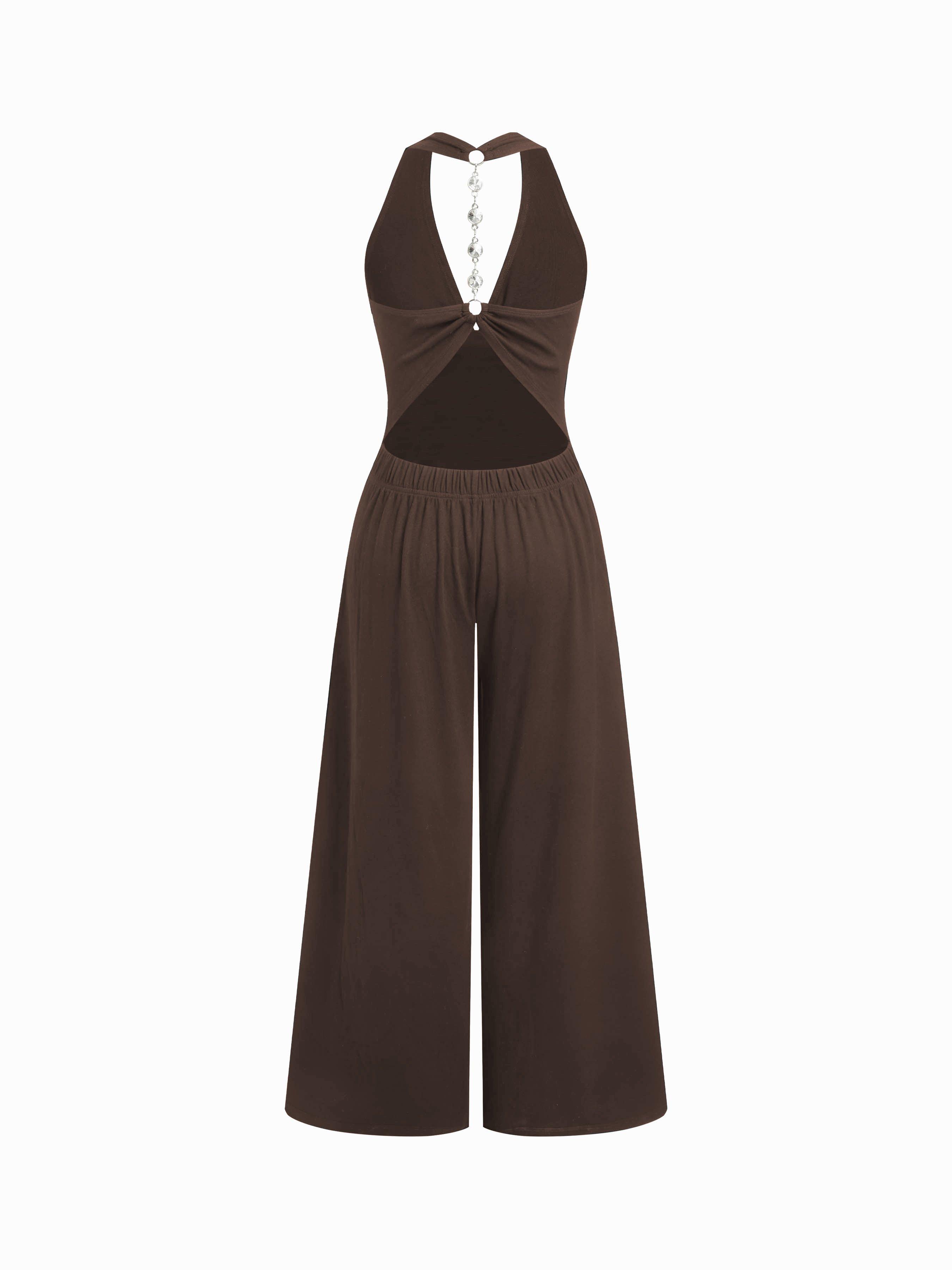 Halter Neck Metal Detail Wide Leg Jumpsuit by CIDER