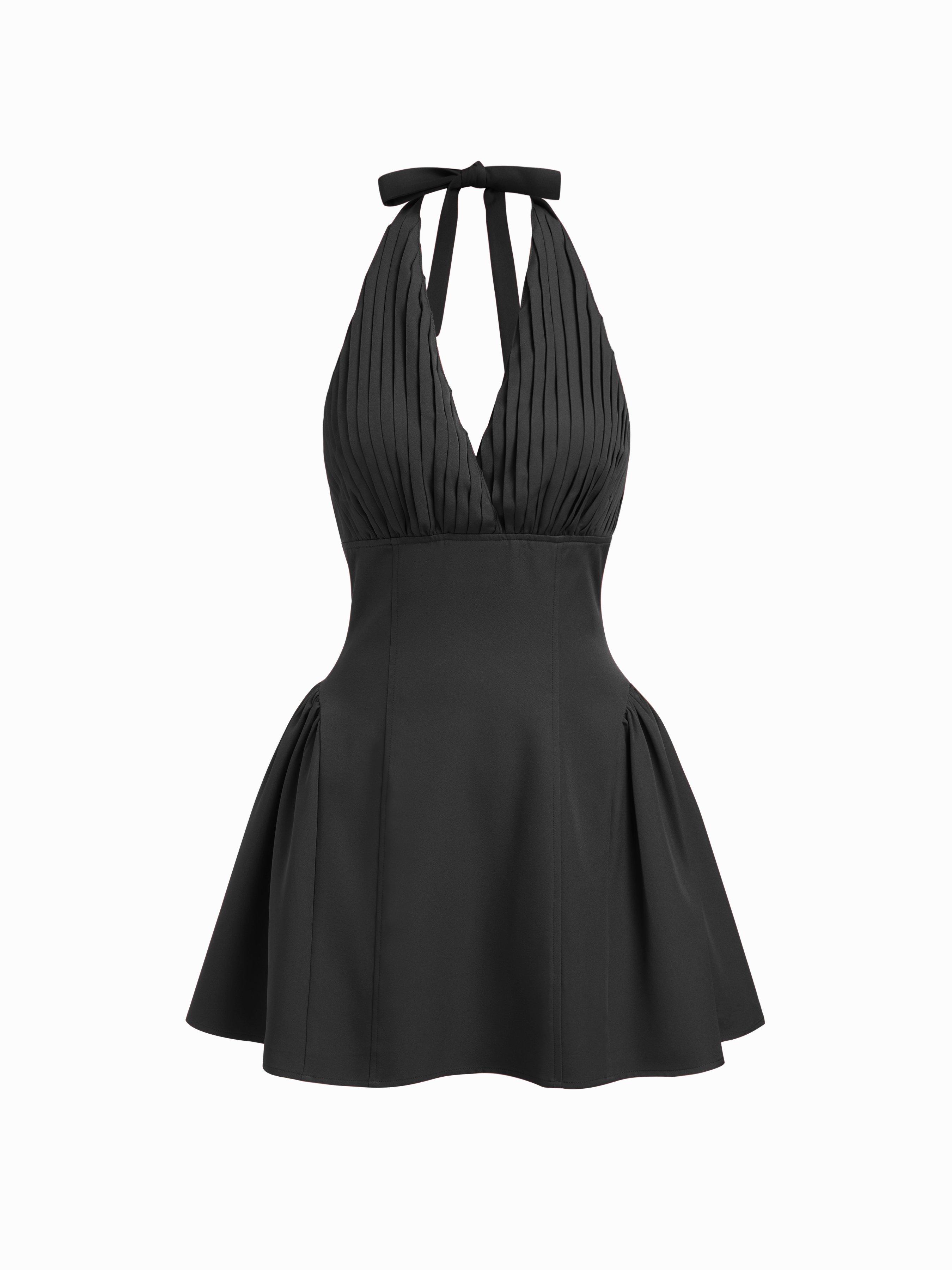 Halter Neck Pleated A-line Mini Dress by CIDER