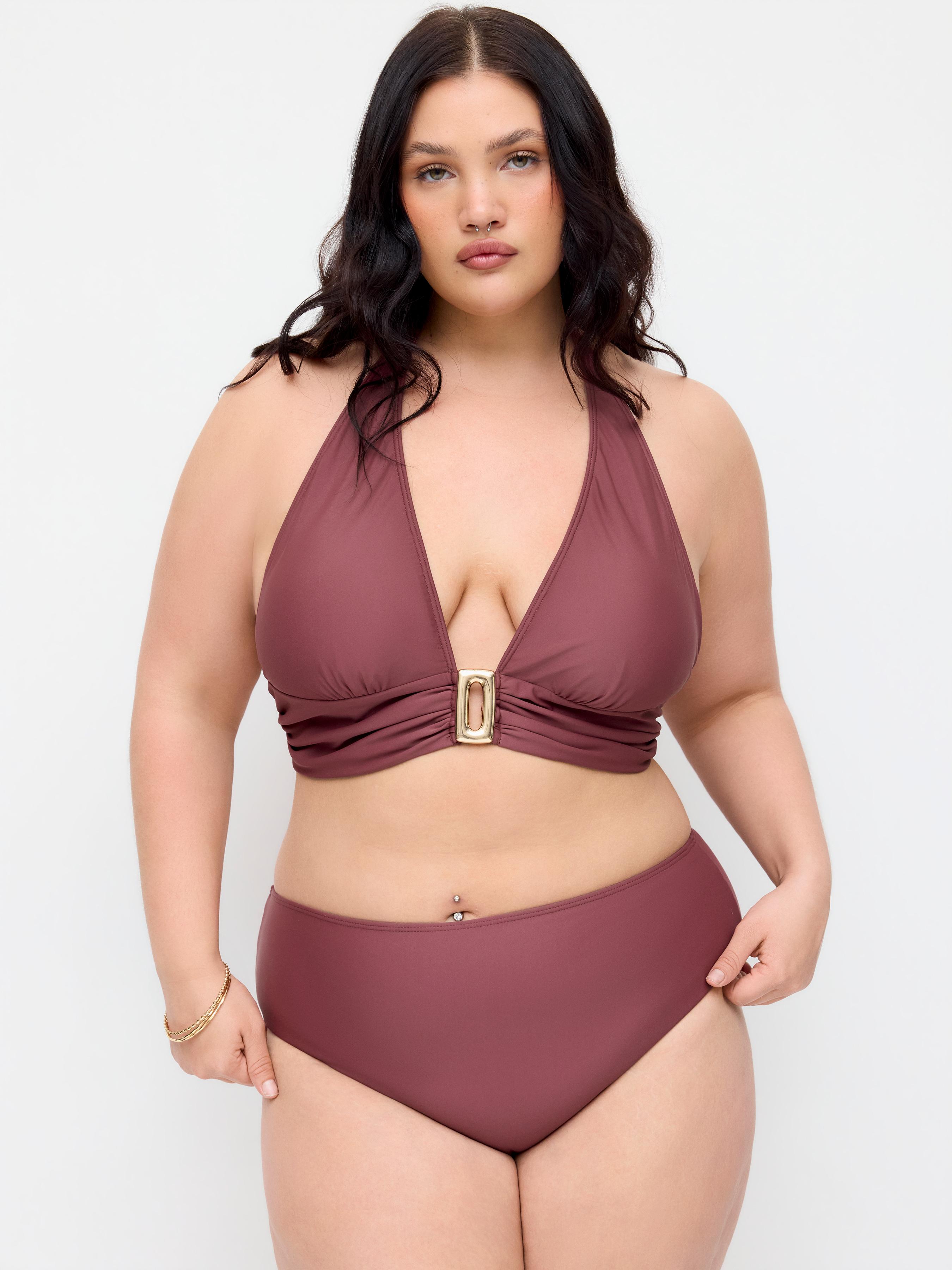 Halter Neck Ruched Metal Detail Bikini Set Curve & Plus by CIDER