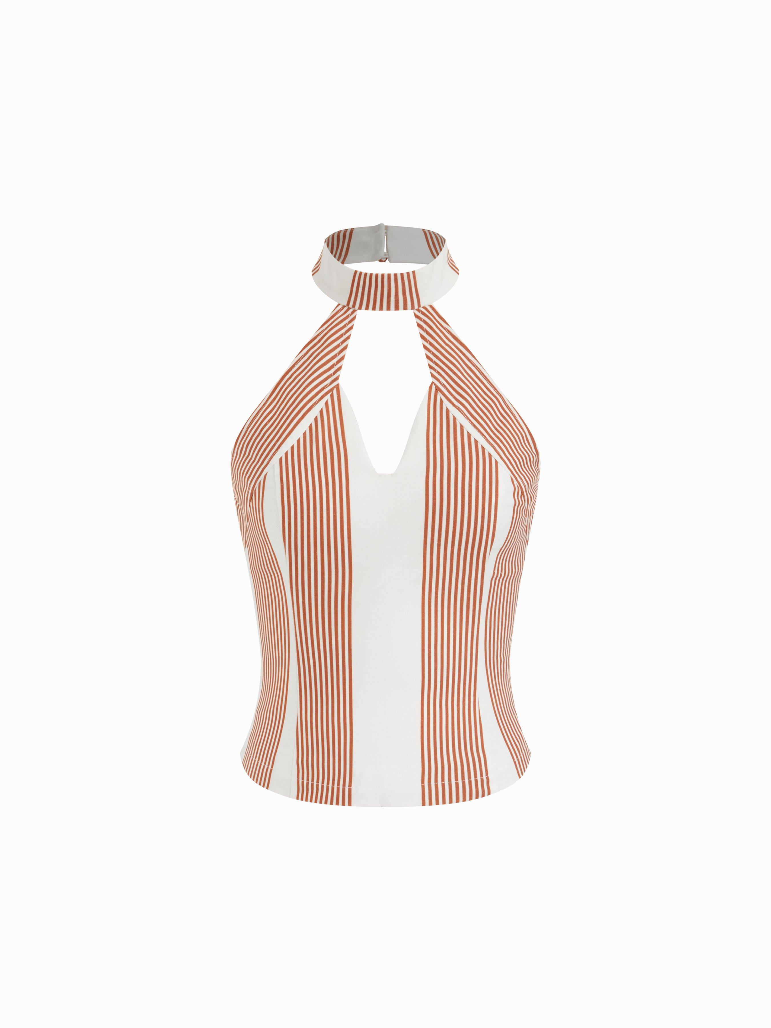Halter Neck Stripe Cutout Cami Top by CIDER