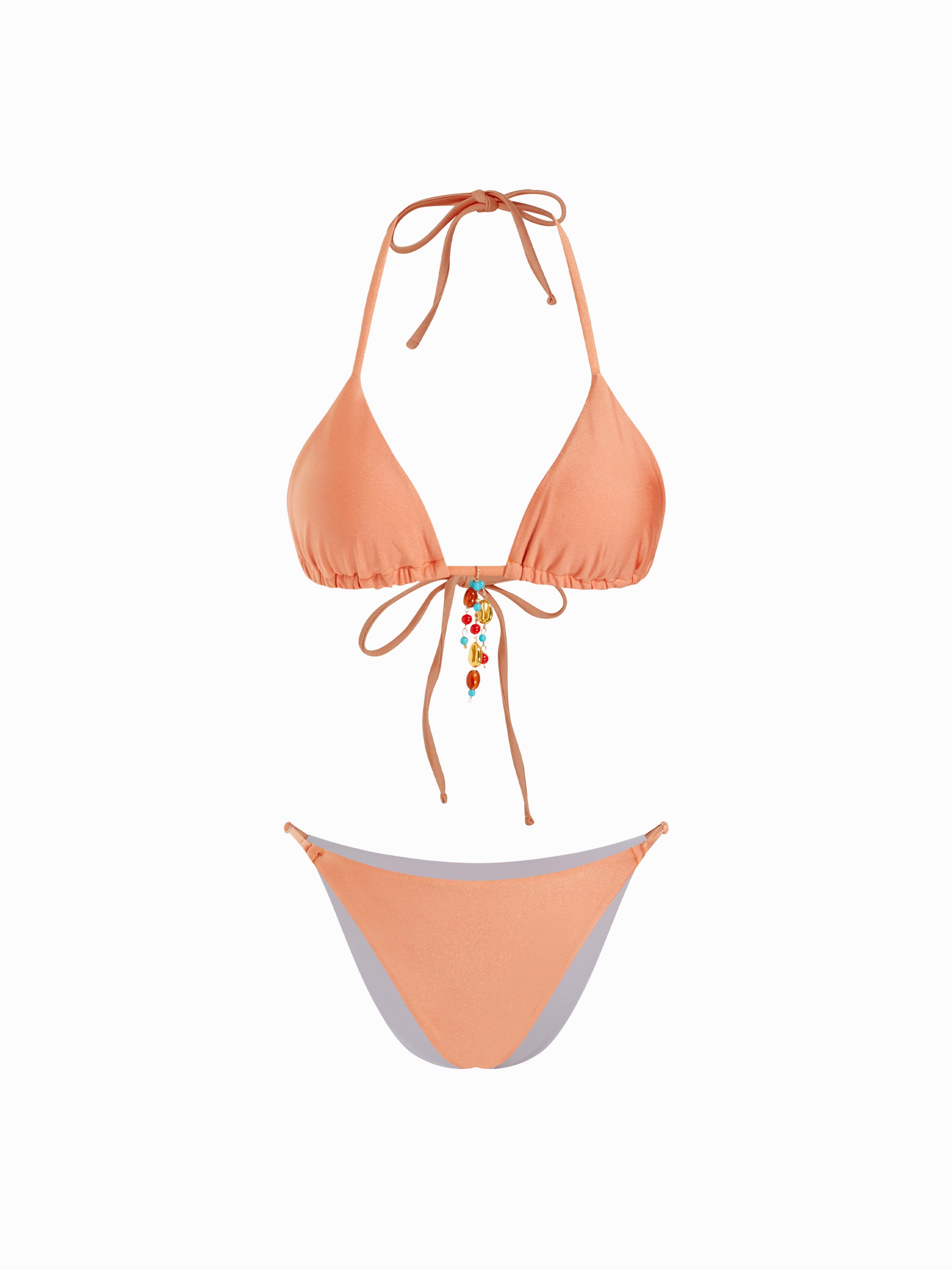Halter Neckline Beaded Ruched Triangle Bikini Set by CIDER