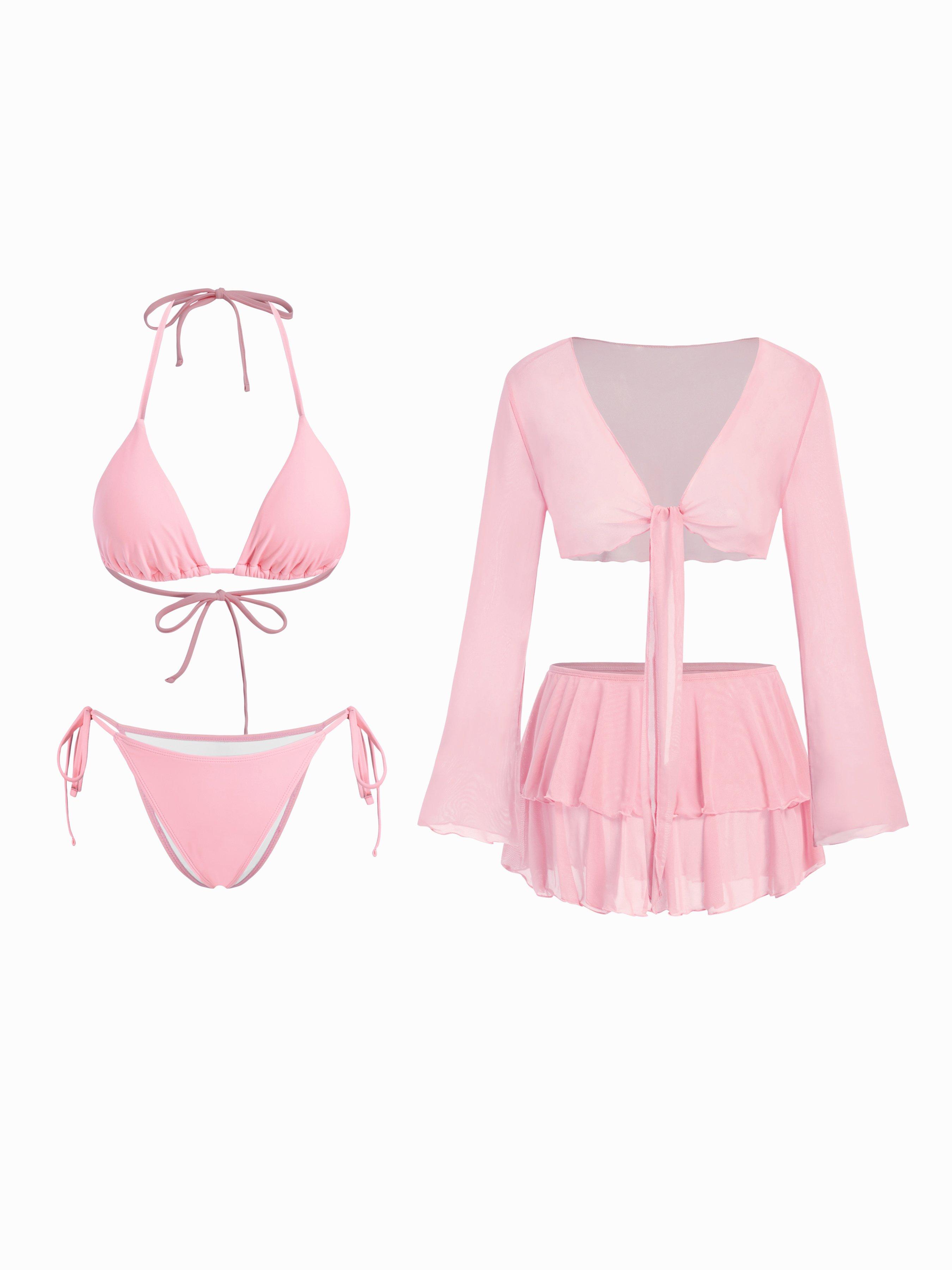 Halter Neckline Bikini Swimsuit With Cover Up Set by CIDER