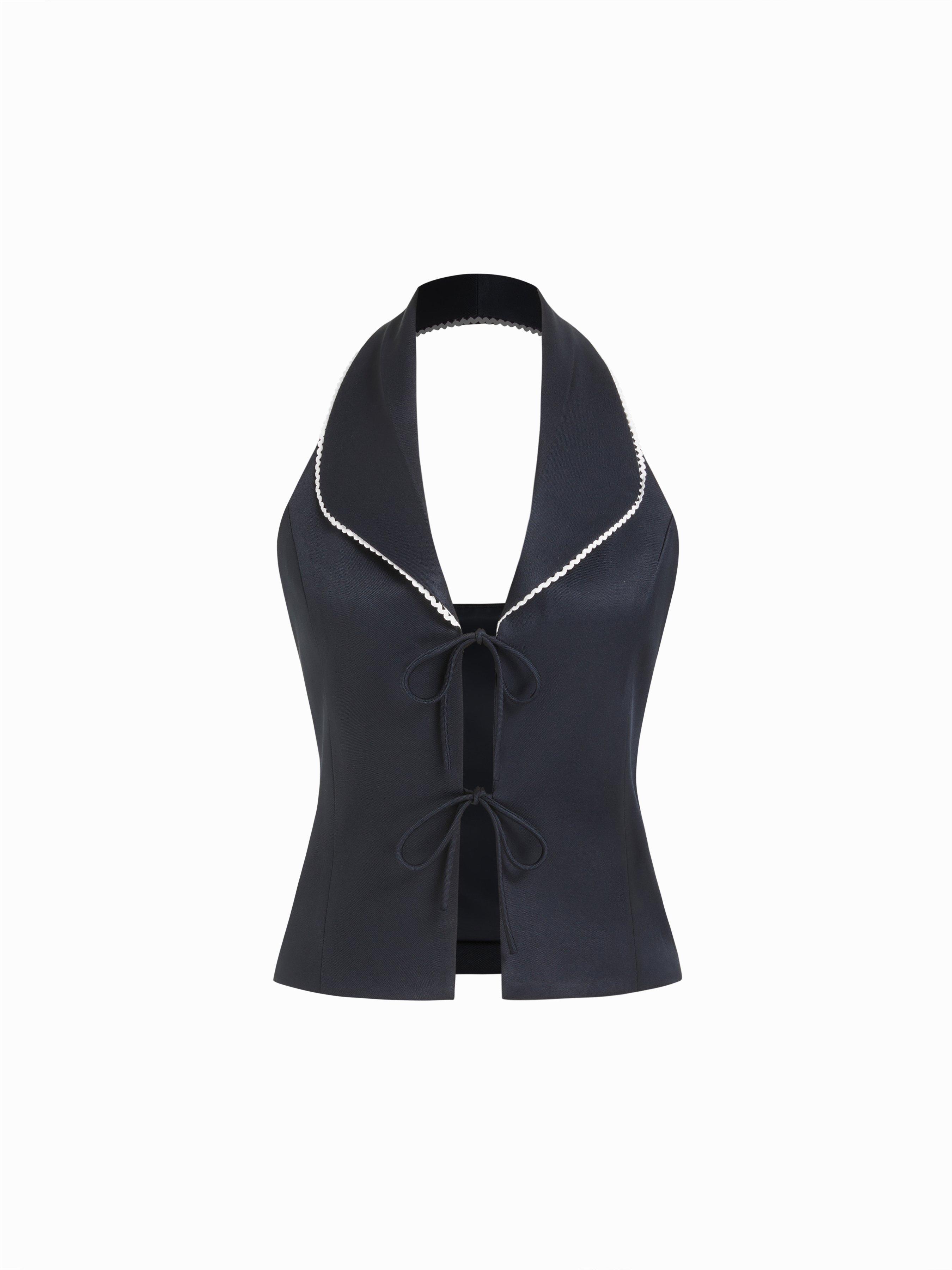 Halter Neckline Contrast Trim Bowknot Blazer Vest by CIDER