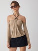 Halter Neckline Draped Metal Detail Top by CIDER