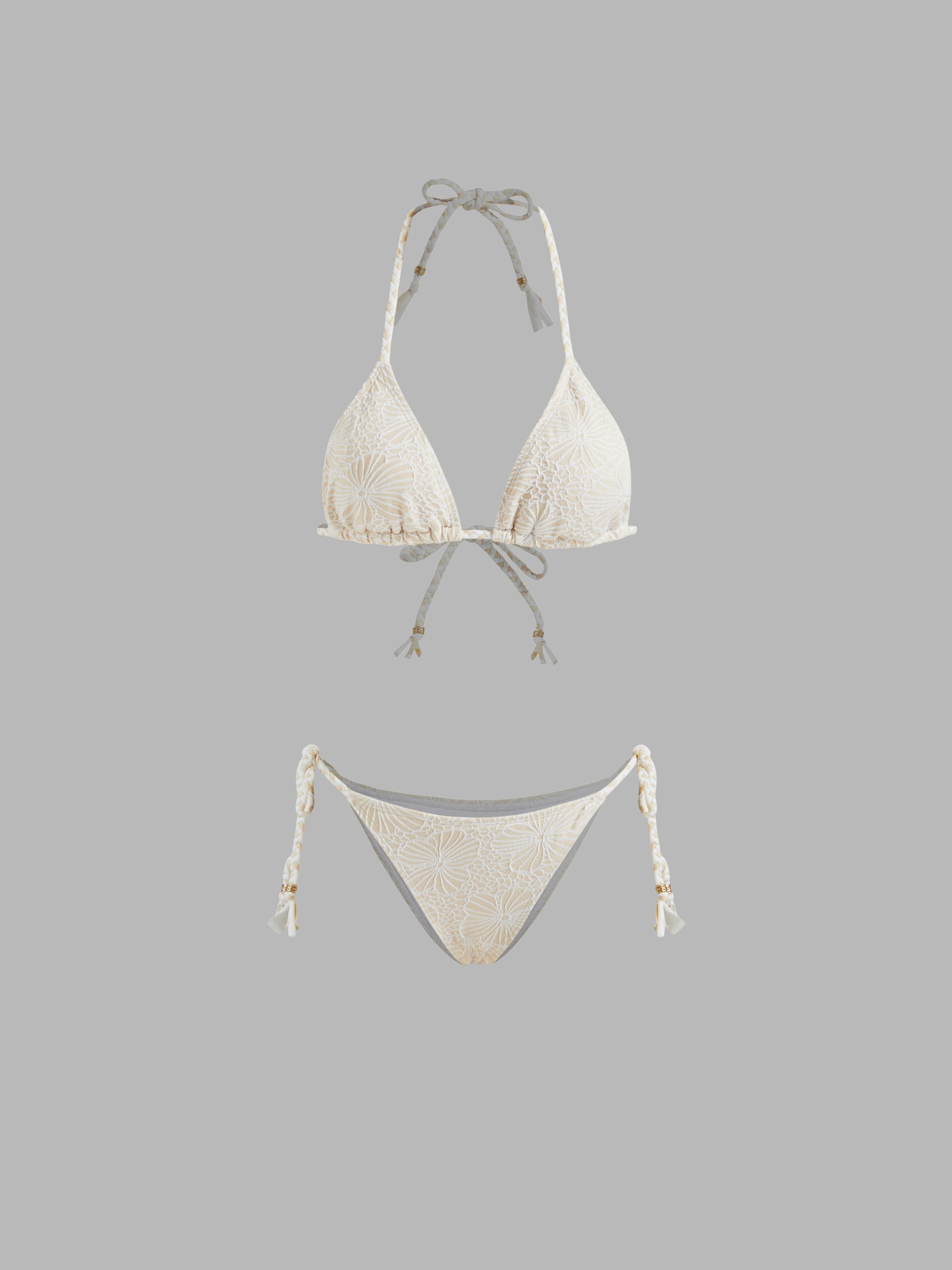 Halter Neckline Floral Beaded Triangle Tie Side Bikini Set by CIDER