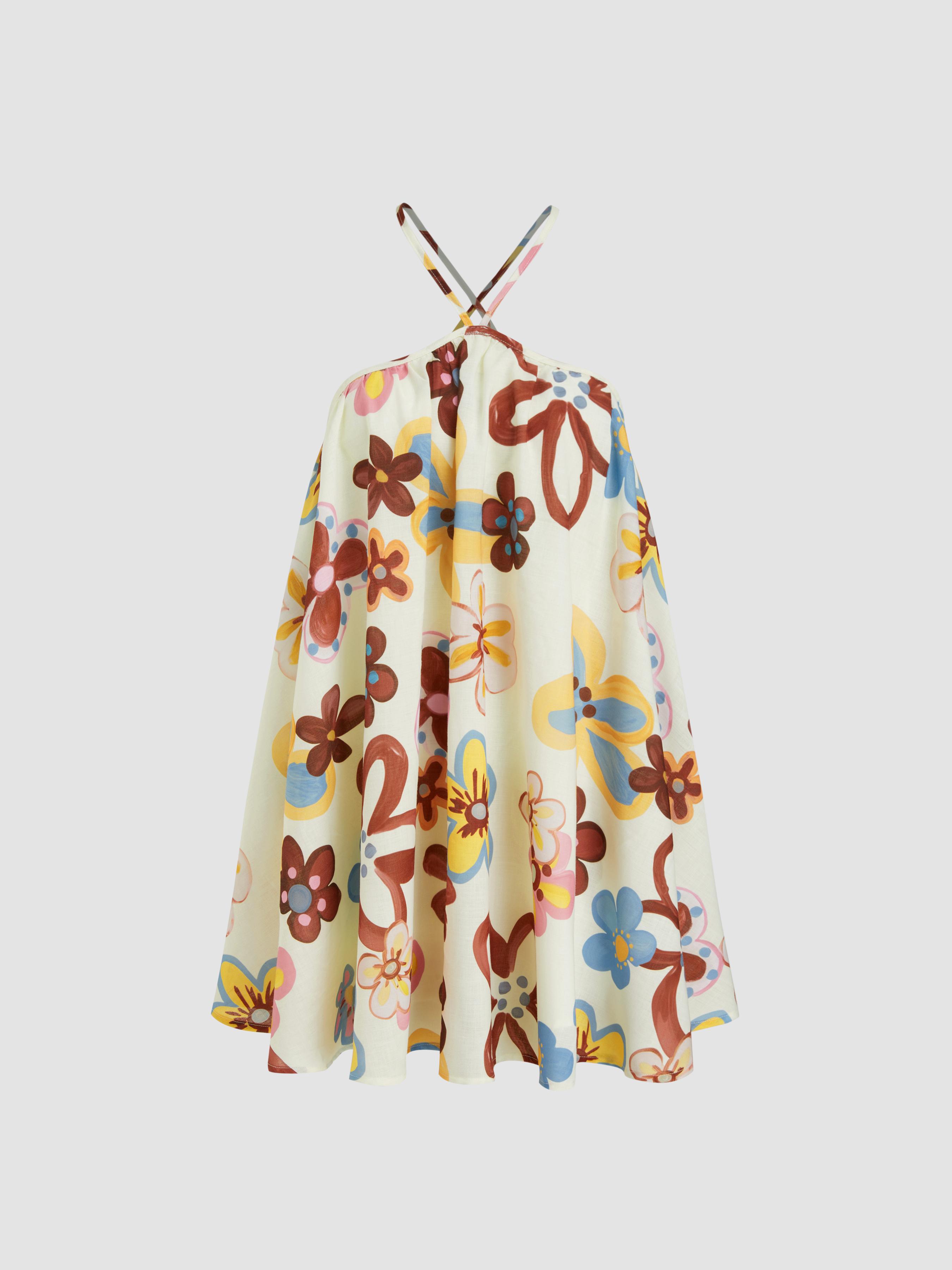 Halter Neckline Floral Criss Cross Oversized Mini Dress by CIDER