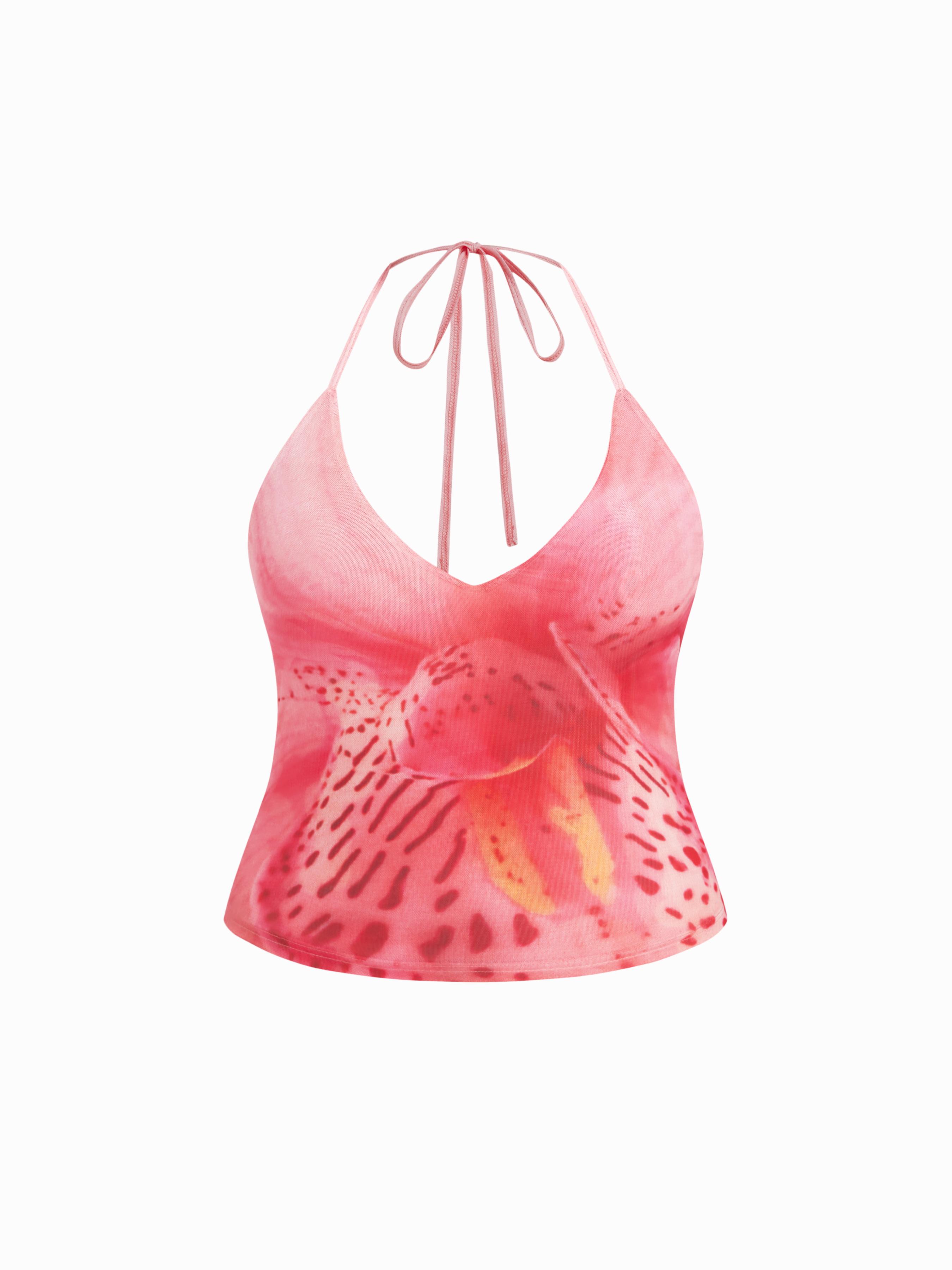 Halter Neckline Floral Knotted Cami Top Curve & Plus by CIDER