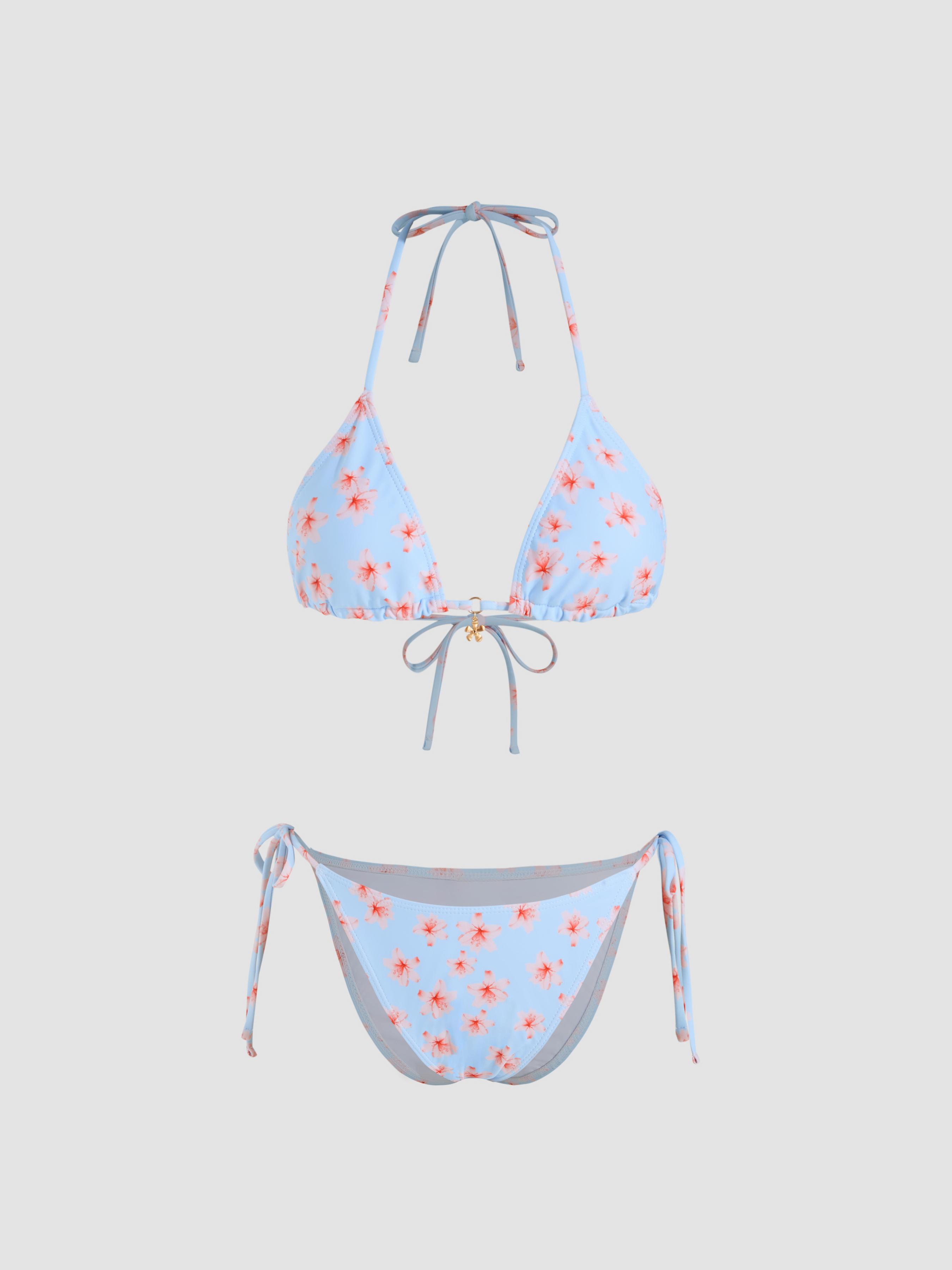 Halter Neckline Floral Knotted Tie Side Bikini Set by CIDER Halter Neckline Floral Knotted Tie Side Bikini Set by CIDER