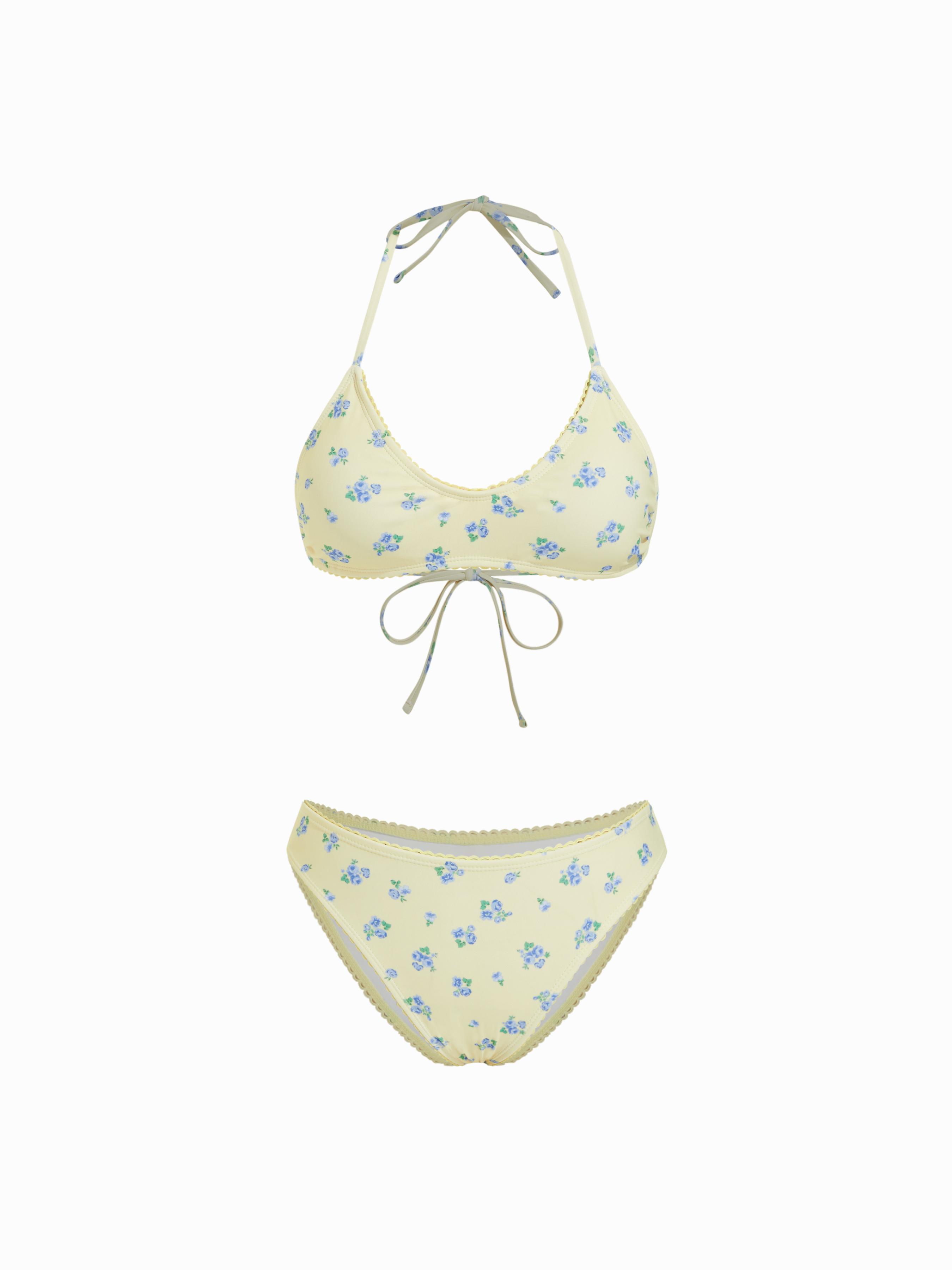 Halter Neckline Floral Lace Trim Bracelet Bikini Set by CIDER