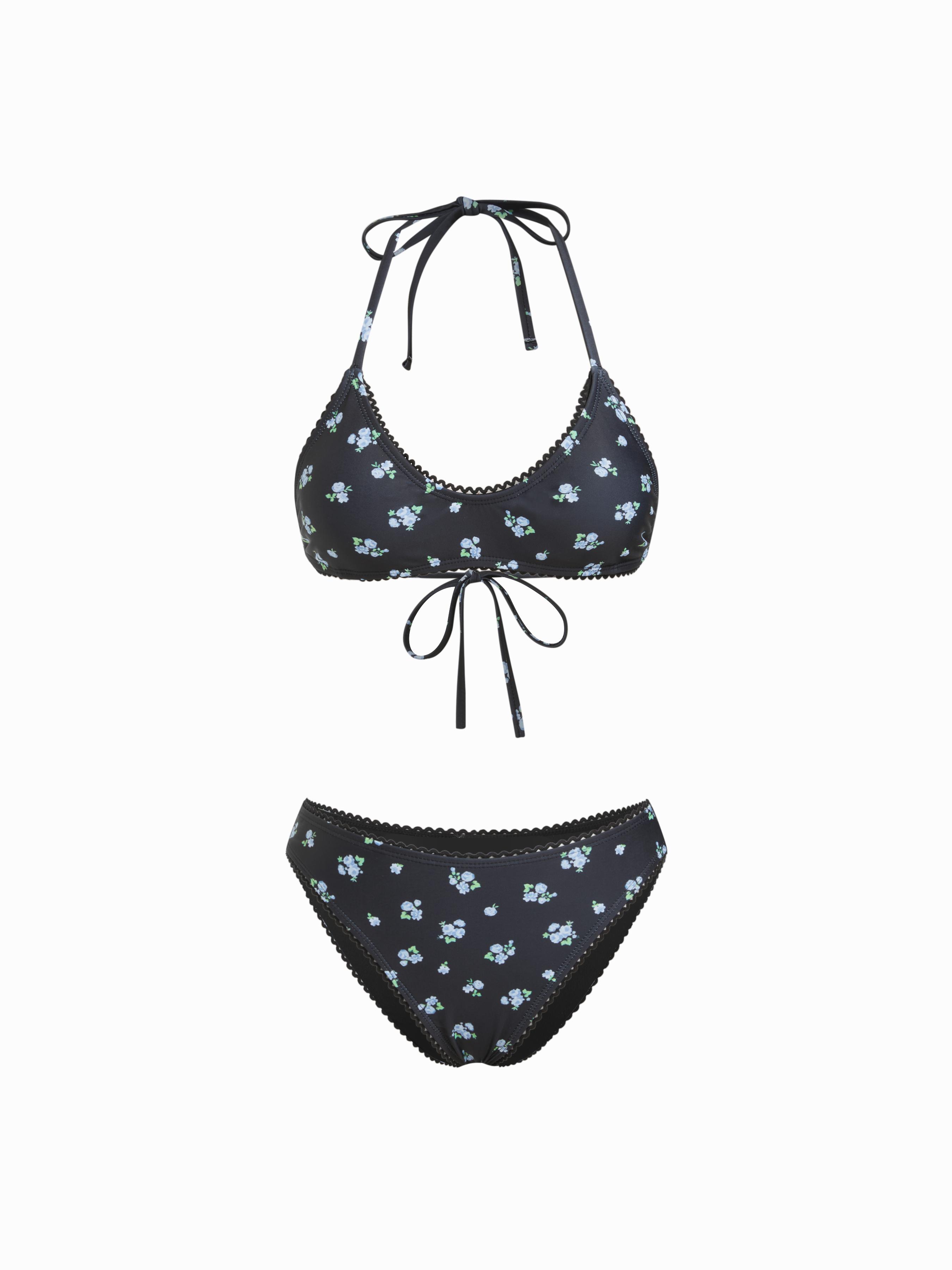 Halter Neckline Floral Lace Trim Bracelet Bikini Set by CIDER