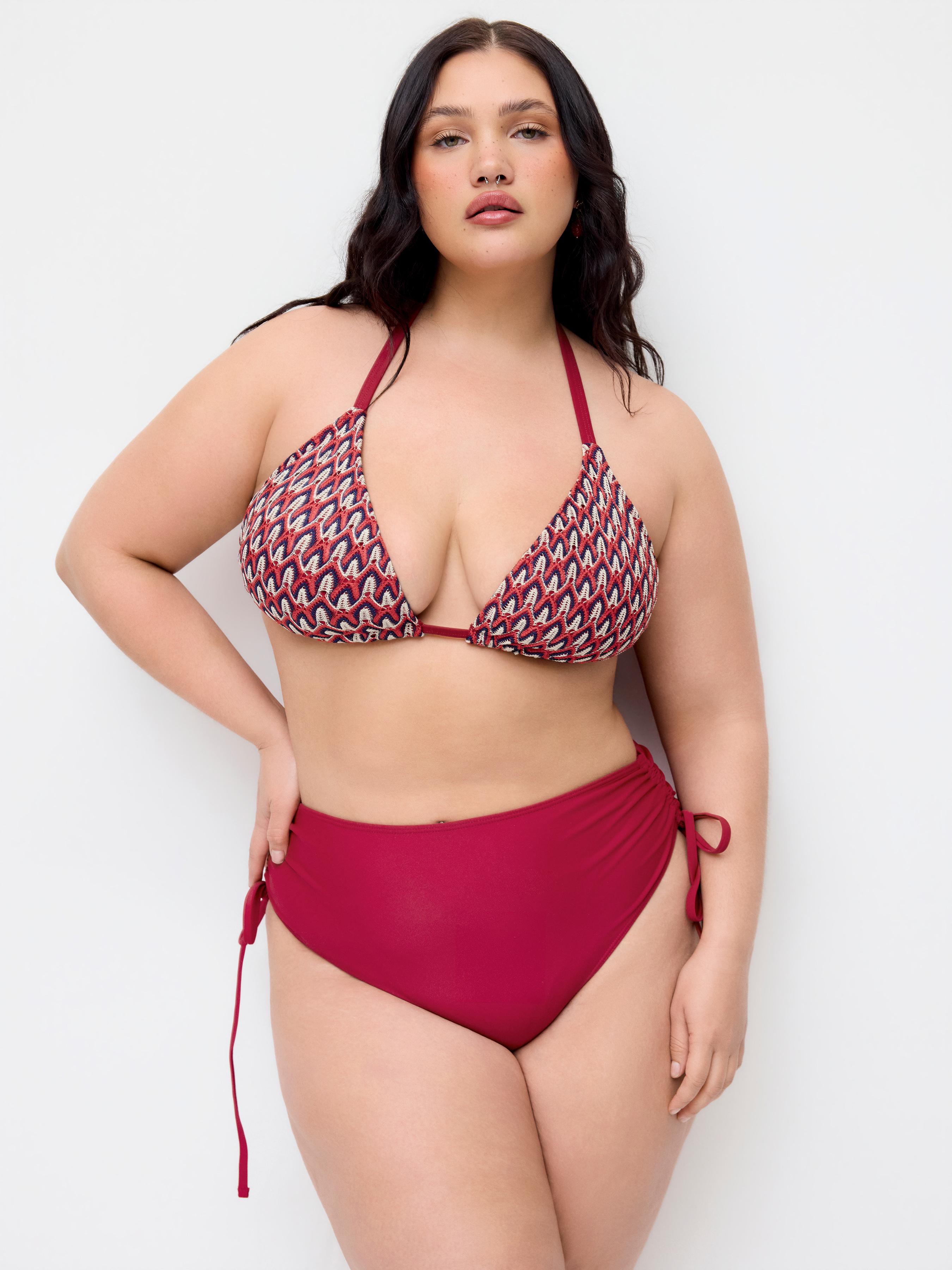 Halter Neckline Geometric Camo Triangle Top & Mid Rise Bikini Set Curve & Plus by CIDER