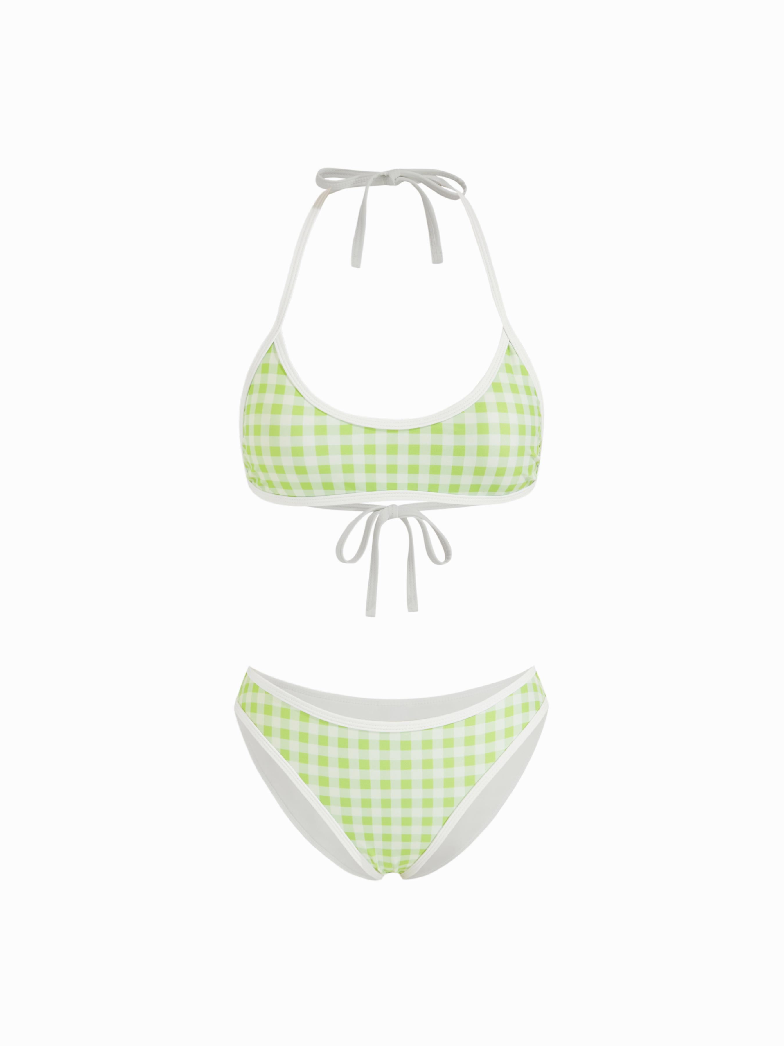 Halter Neckline Gingham Binding Trim Bikini Set by CIDER
