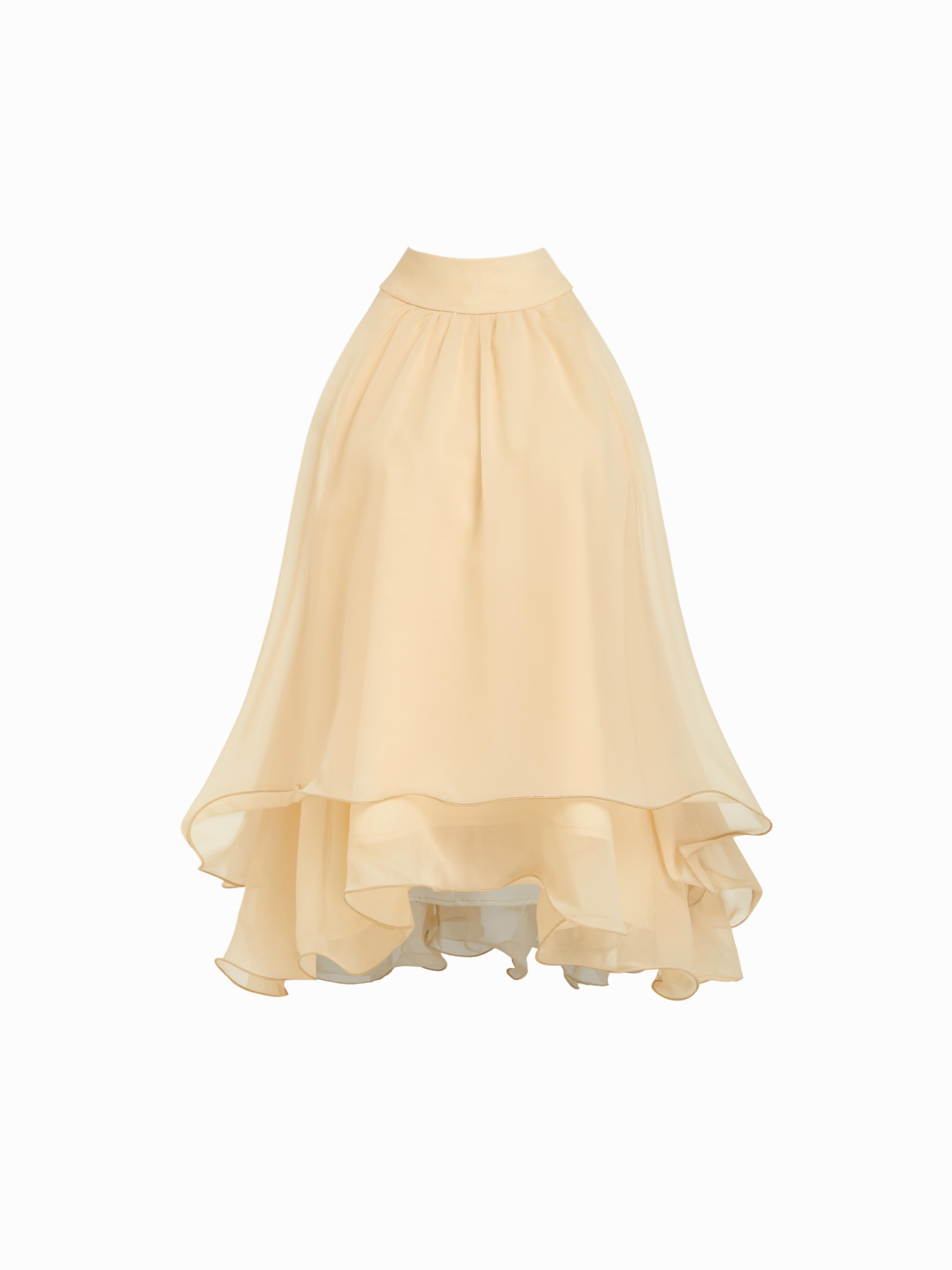 Halter Neckline Knotted Layered Ruffle Hem Blouse by CIDER