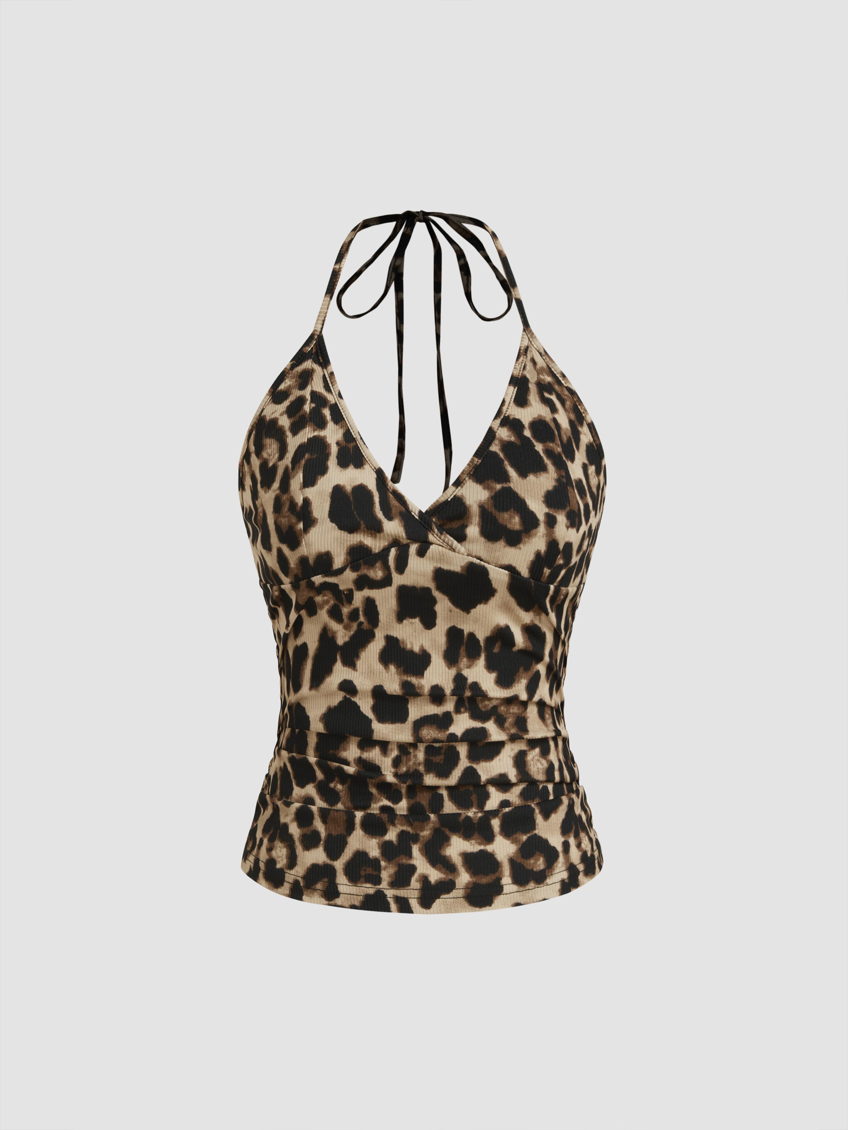 Halter Neckline Leopard Knotted Cami Top by CIDER
