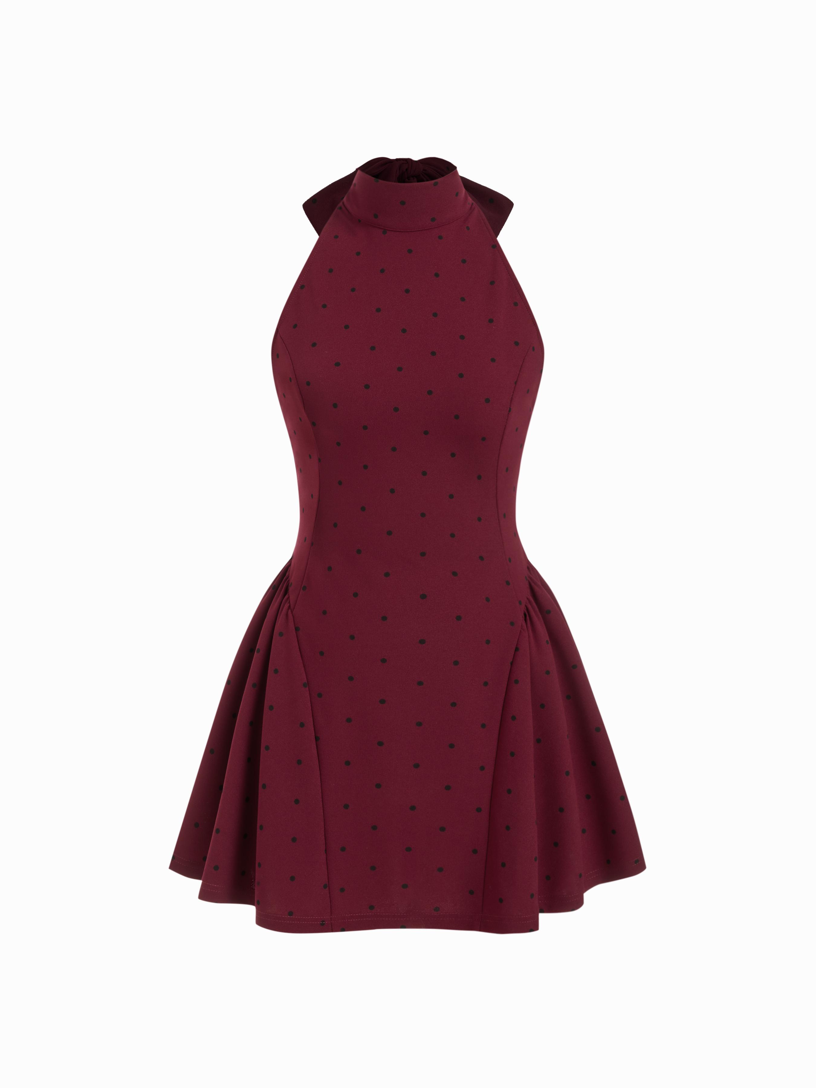 Halter Neckline Polka Dot Backless Ruffle Mini Dress by CIDER Halter Neckline Polka Dot Backless Ruffle Mini Dress by CIDER