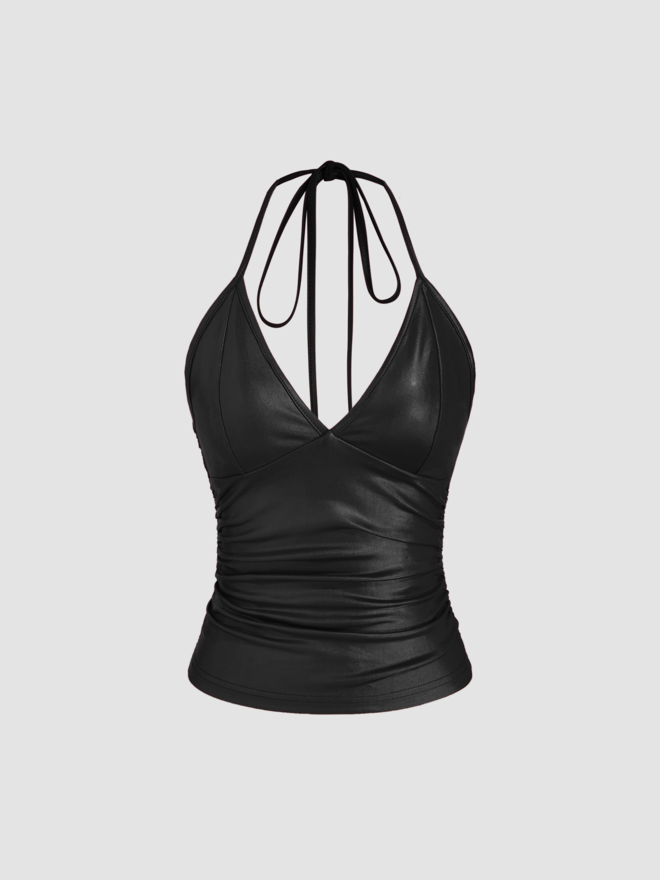 Halter Neckline Ruched Cami Top by CIDER