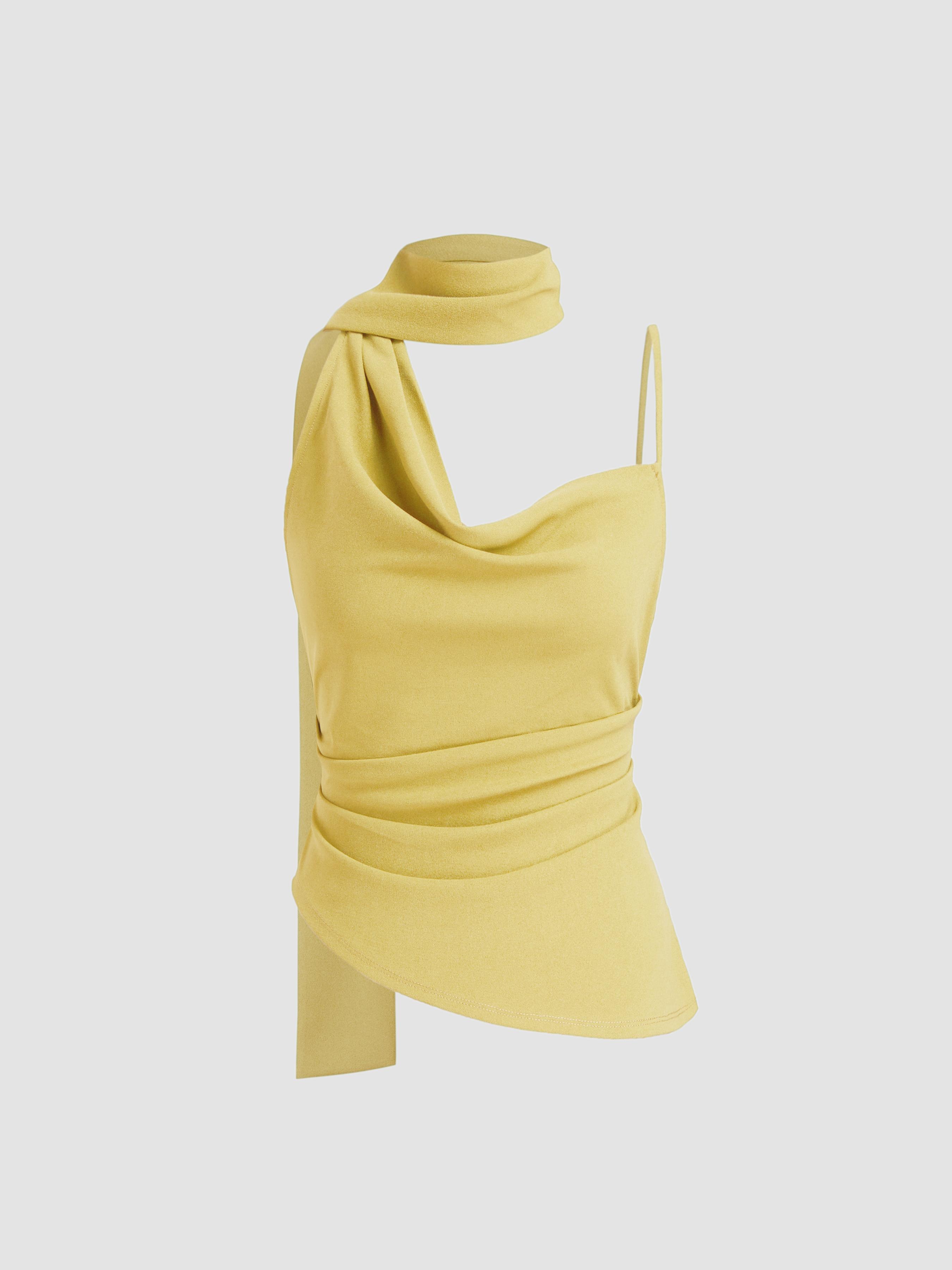Halter Neckline Ruched Cami Top With Scarf by CIDER
