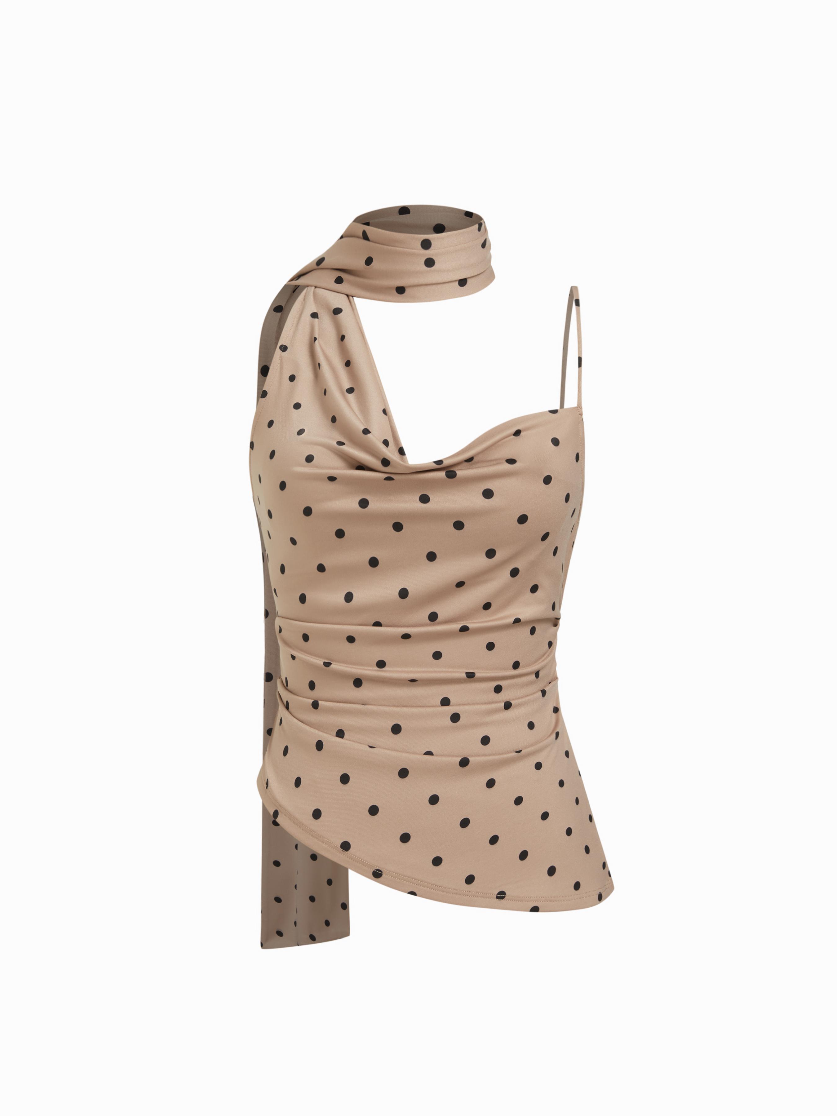 Halter Neckline Ruched Cami Top With Scarf by CIDER