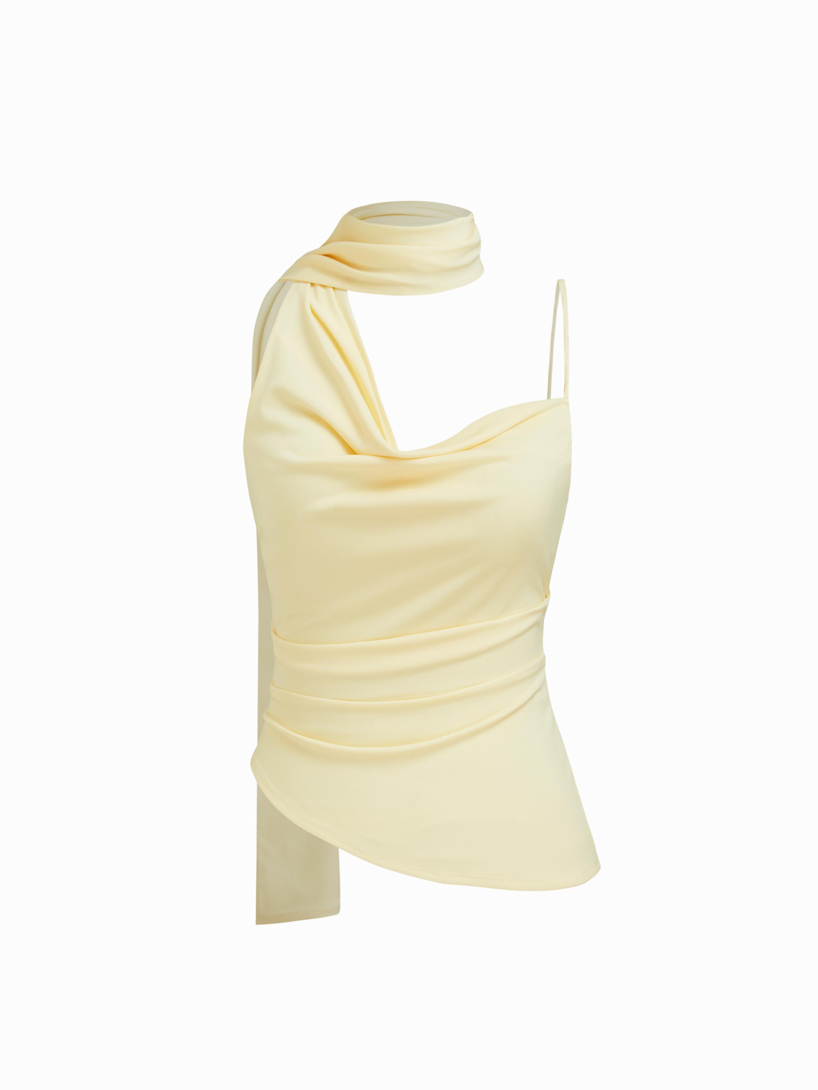 Halter Neckline Ruched Cami Top With Scarf by CIDER