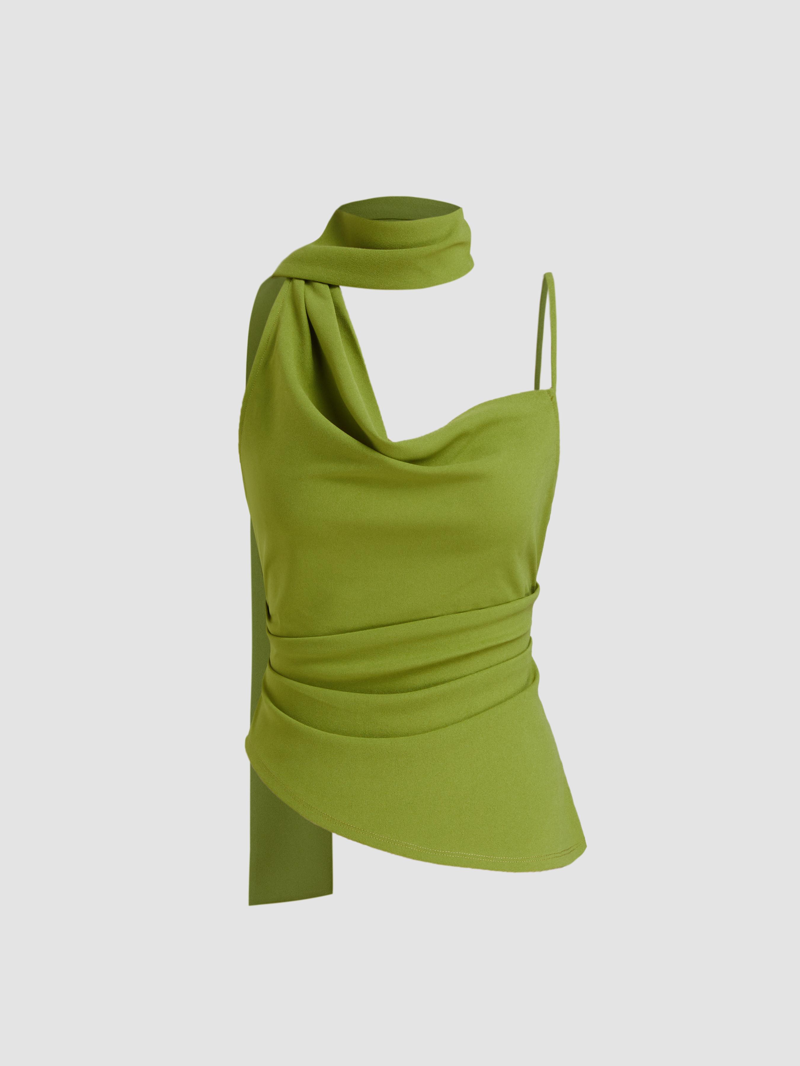 Halter Neckline Ruched Cami Top With Scarf by CIDER