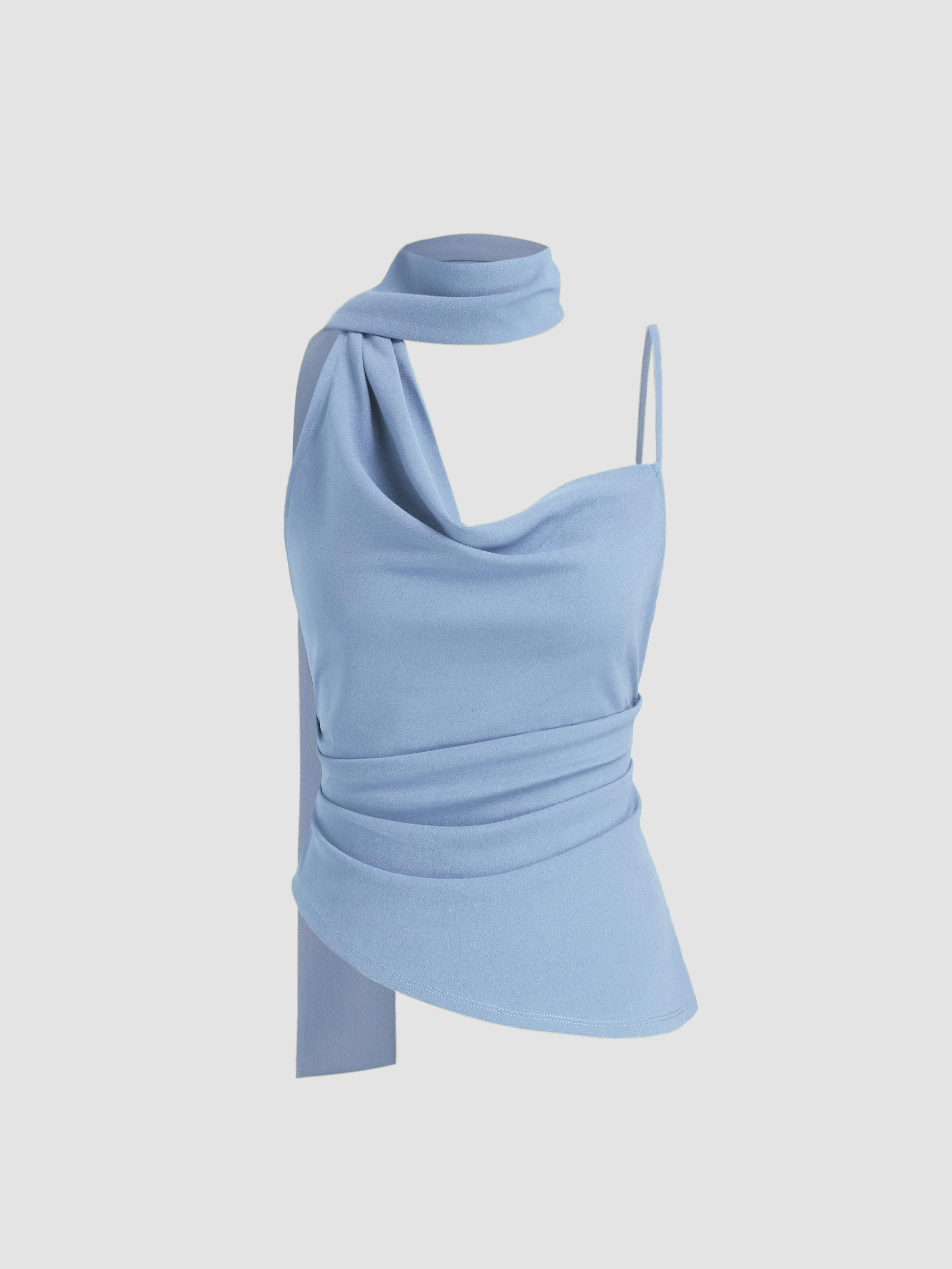 Halter Neckline Ruched Cami Top With Scarf by CIDER