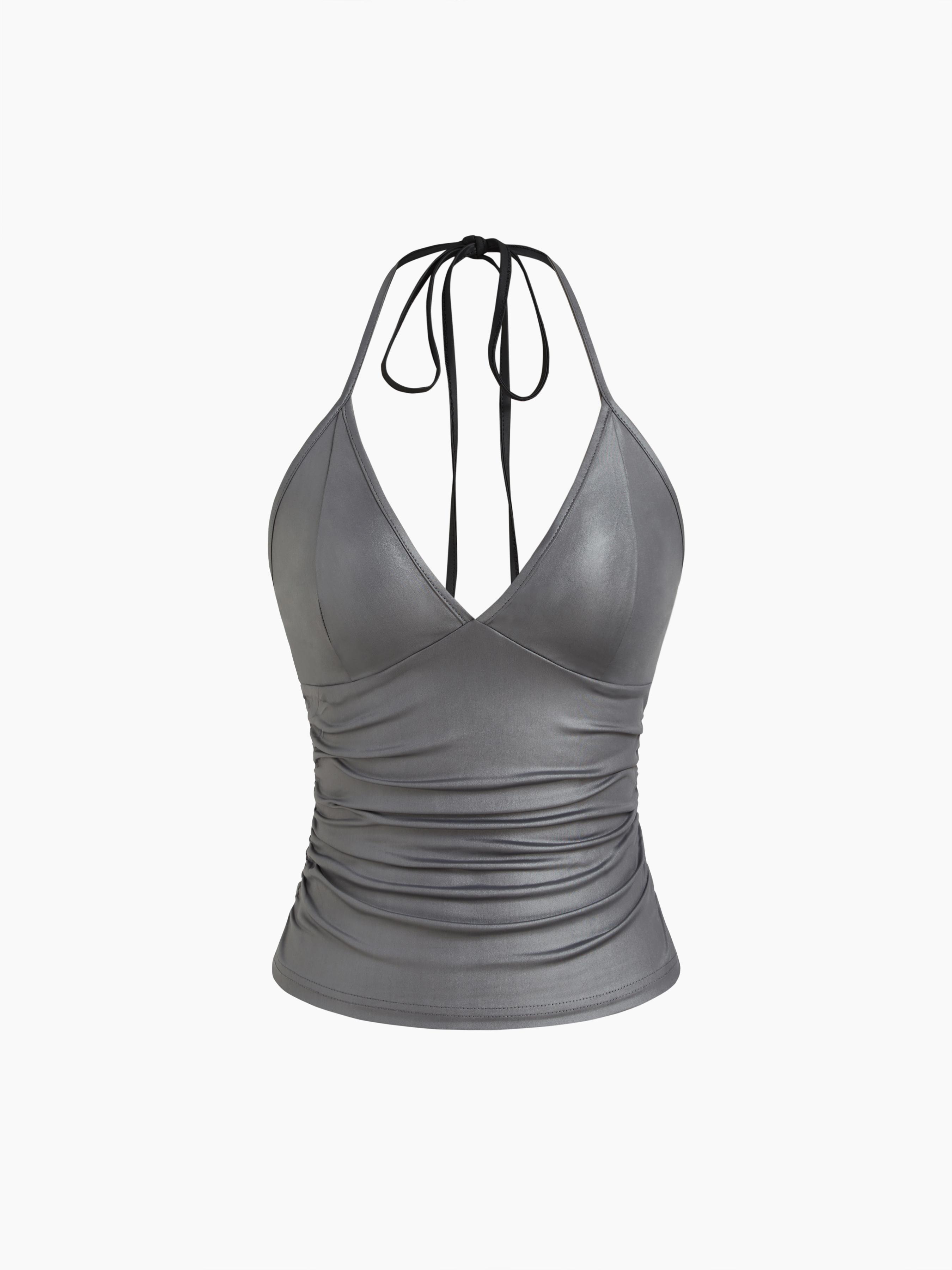 Halter Neckline Ruched Cami Top by CIDER