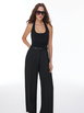 Halter Neckline Ruched Mid Rise Wide Leg Oversized Jumpsuit With Belt by CIDER Halter Neckline Ruched Mid Rise Wide Leg Oversized Jumpsuit With Belt by CIDER