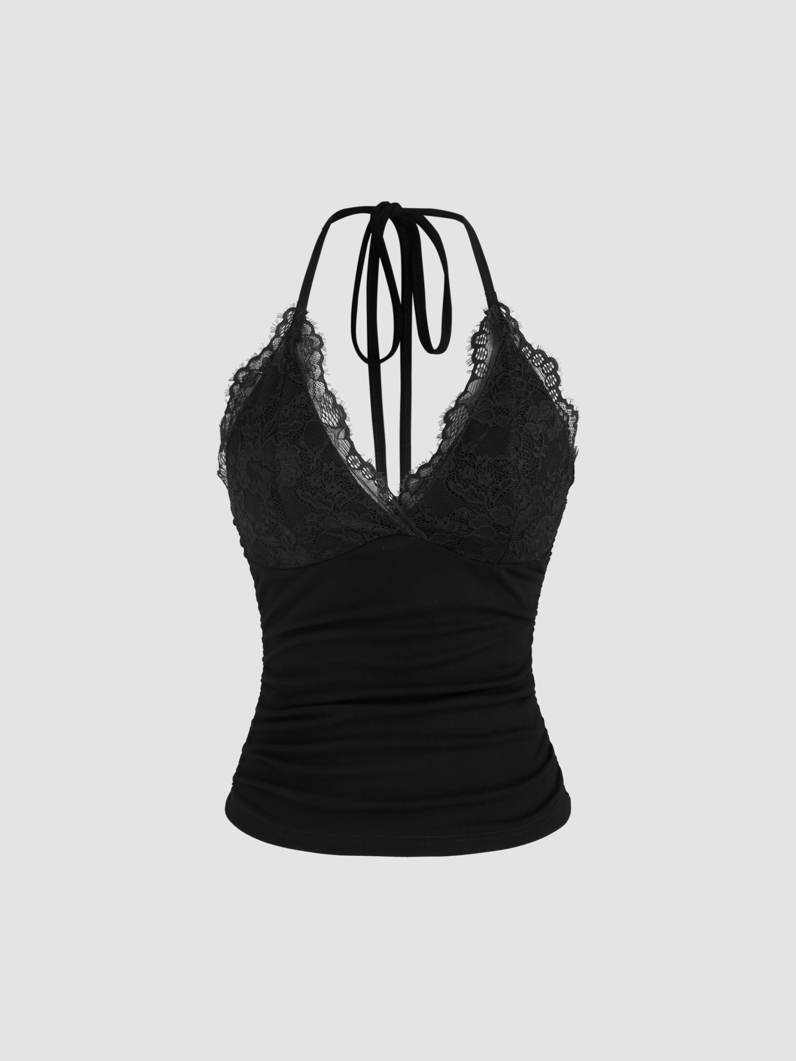 Halter Neckline Solid Backless Crop Top by CIDER
