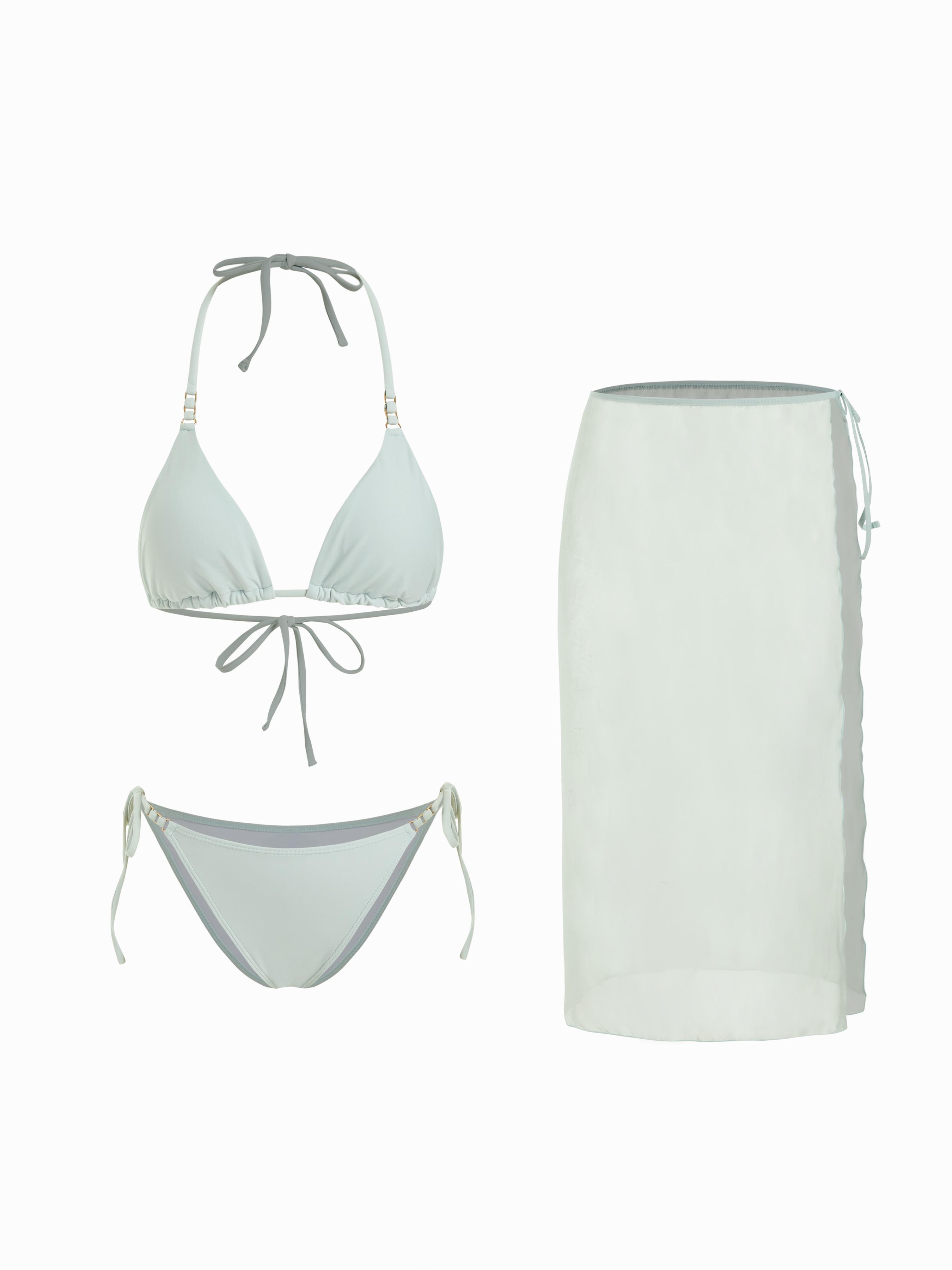 Halter Neckline Triangle Bikini 3-pieces Set With Sheer Sarong by CIDER