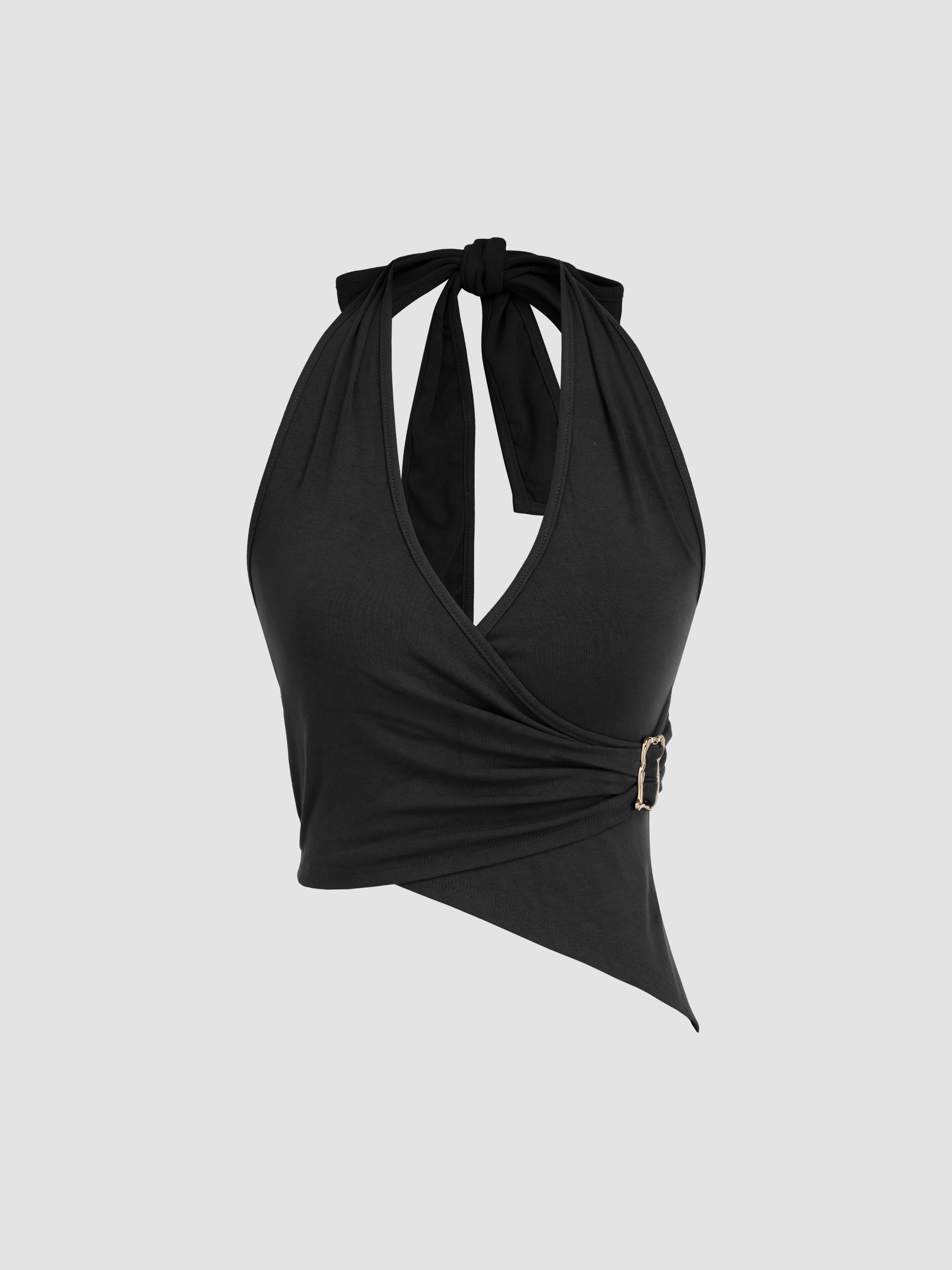 Halter Neckline Wrap Cropped Tank Top by CIDER