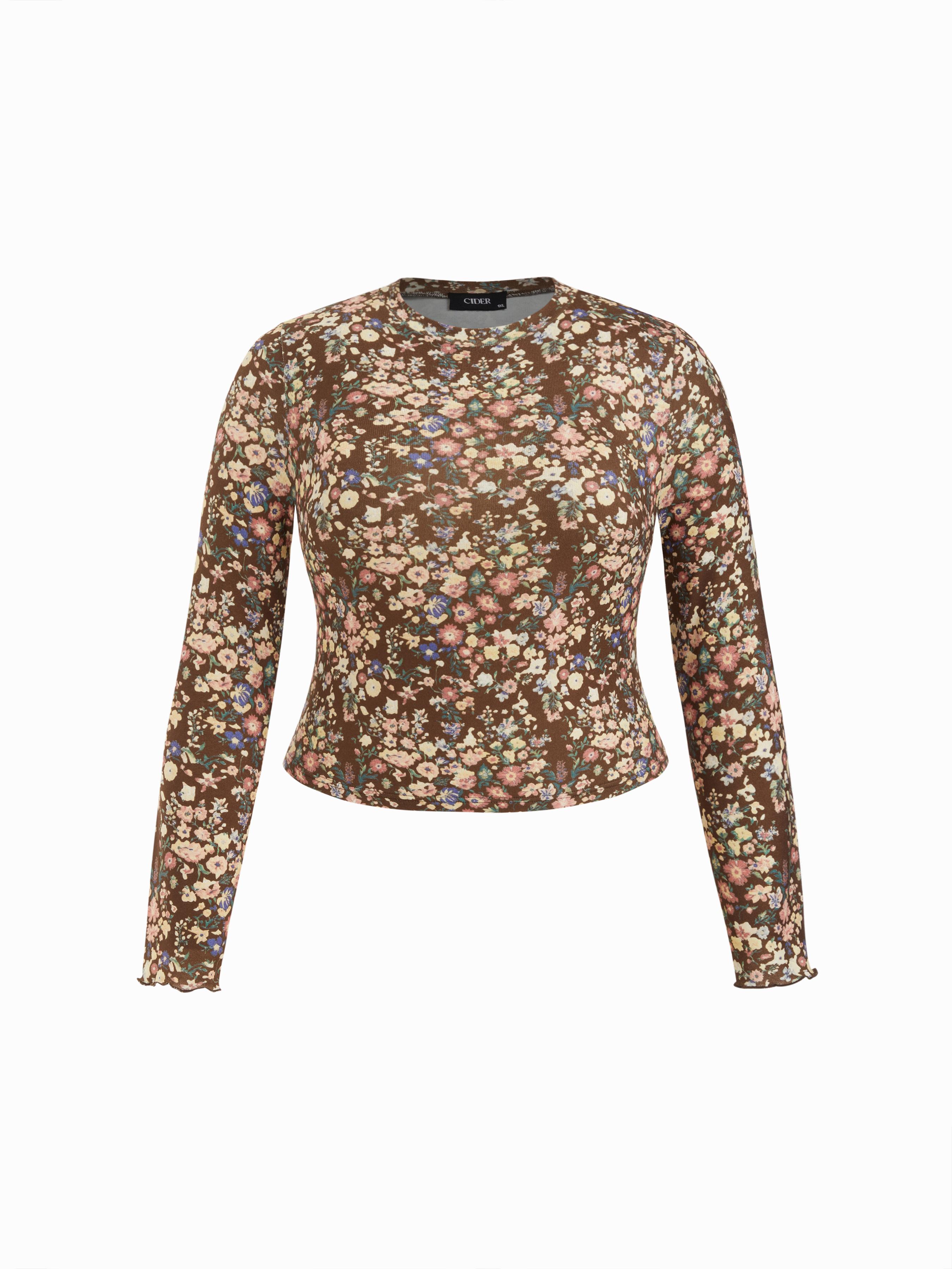 Haut à col montant fleuri avec finition en laitue Curve & Plus by CIDER