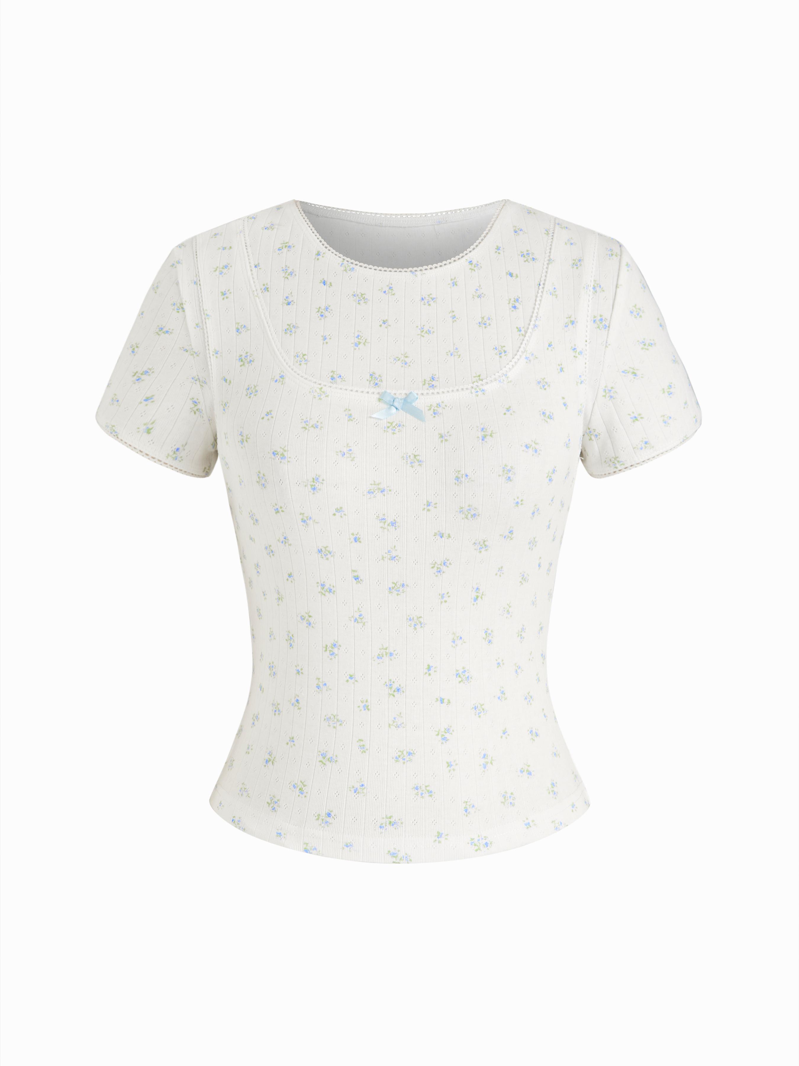 Hauts à manches courtes florettes nouées en coton 100% texturé by CIDER