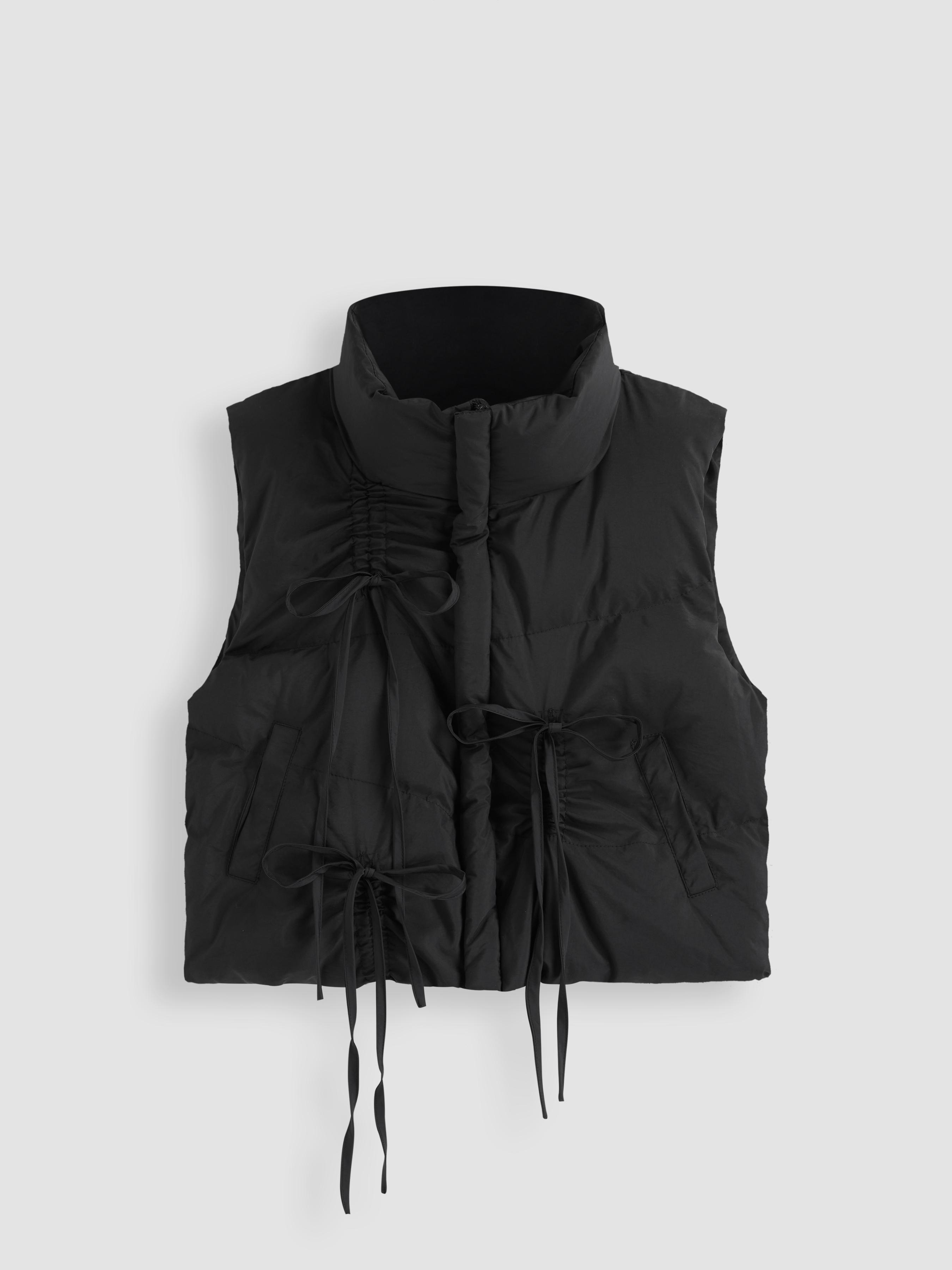 High Neck Drawstring Bowknot Jacket Vest by CIDER