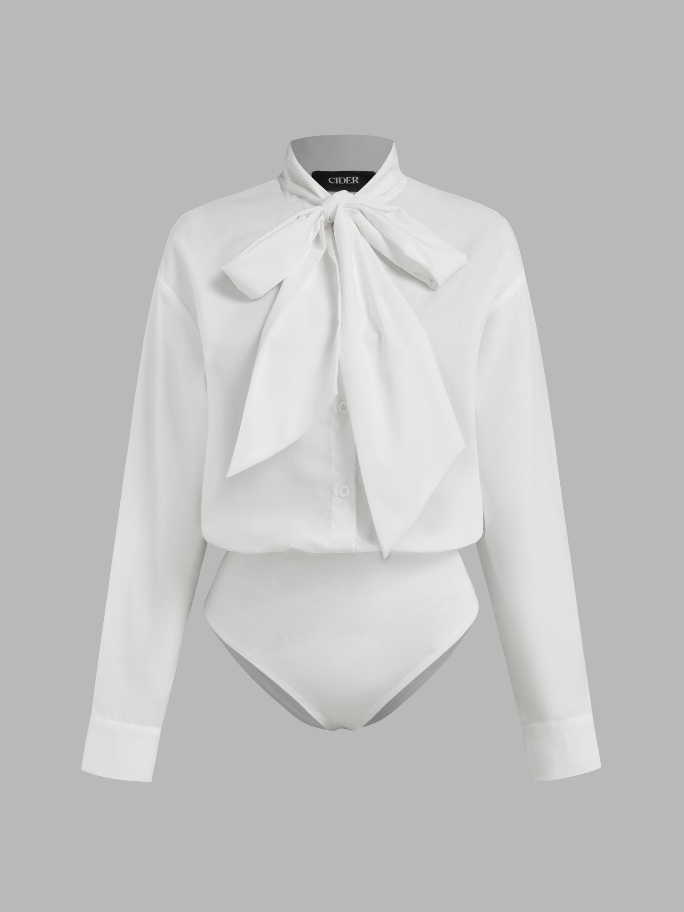 High Neck Knotted Long Sleeve Blouse Bodysuit by CIDER